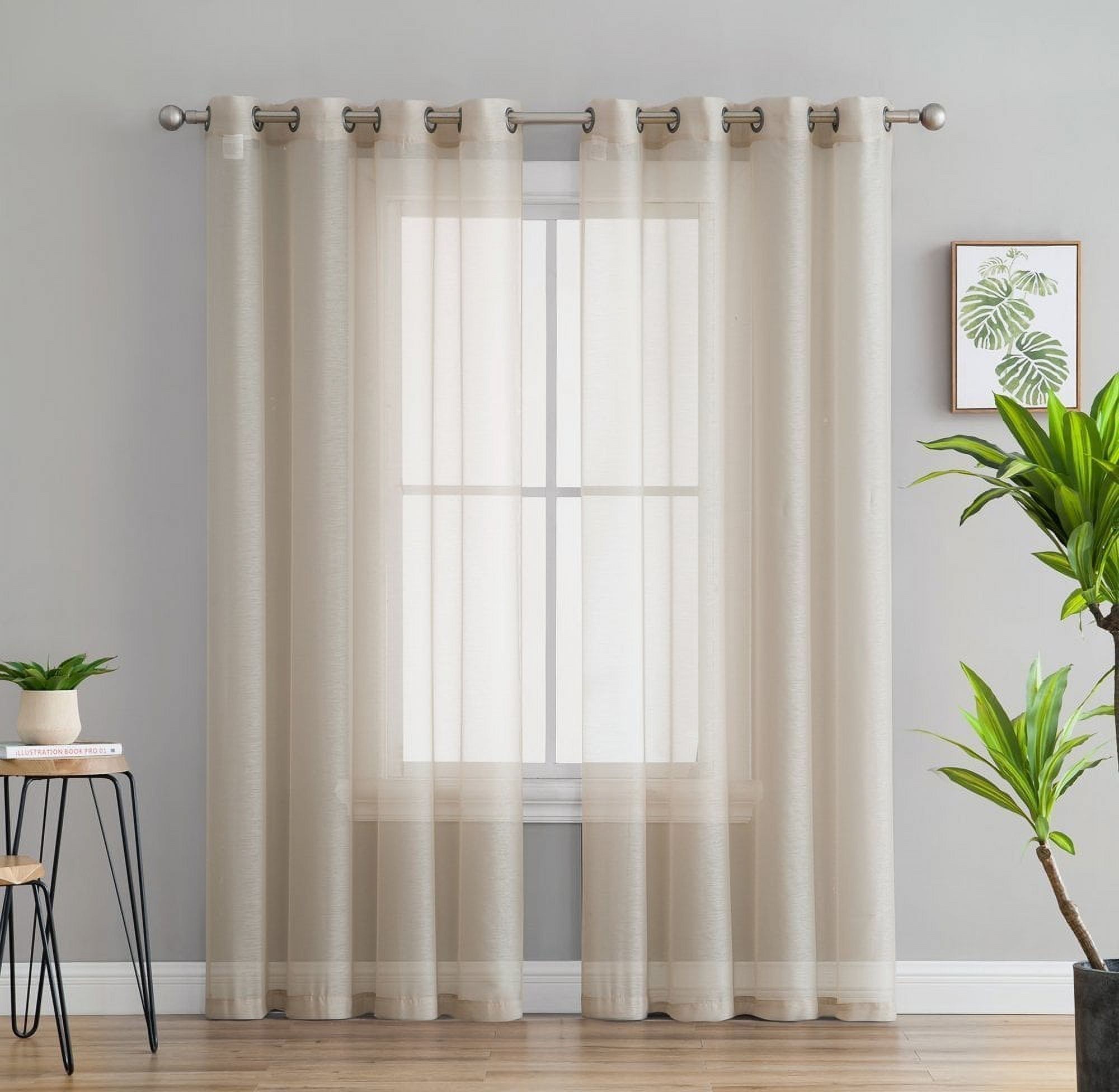 Beige Sheer Polyester Grommet Window Panels, 72" Length