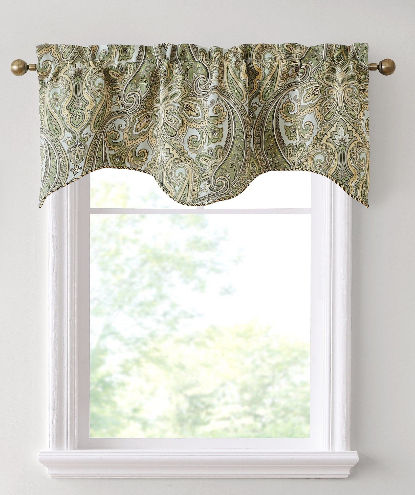 Sage Green Paisley Scalloped Rod Pocket Valance