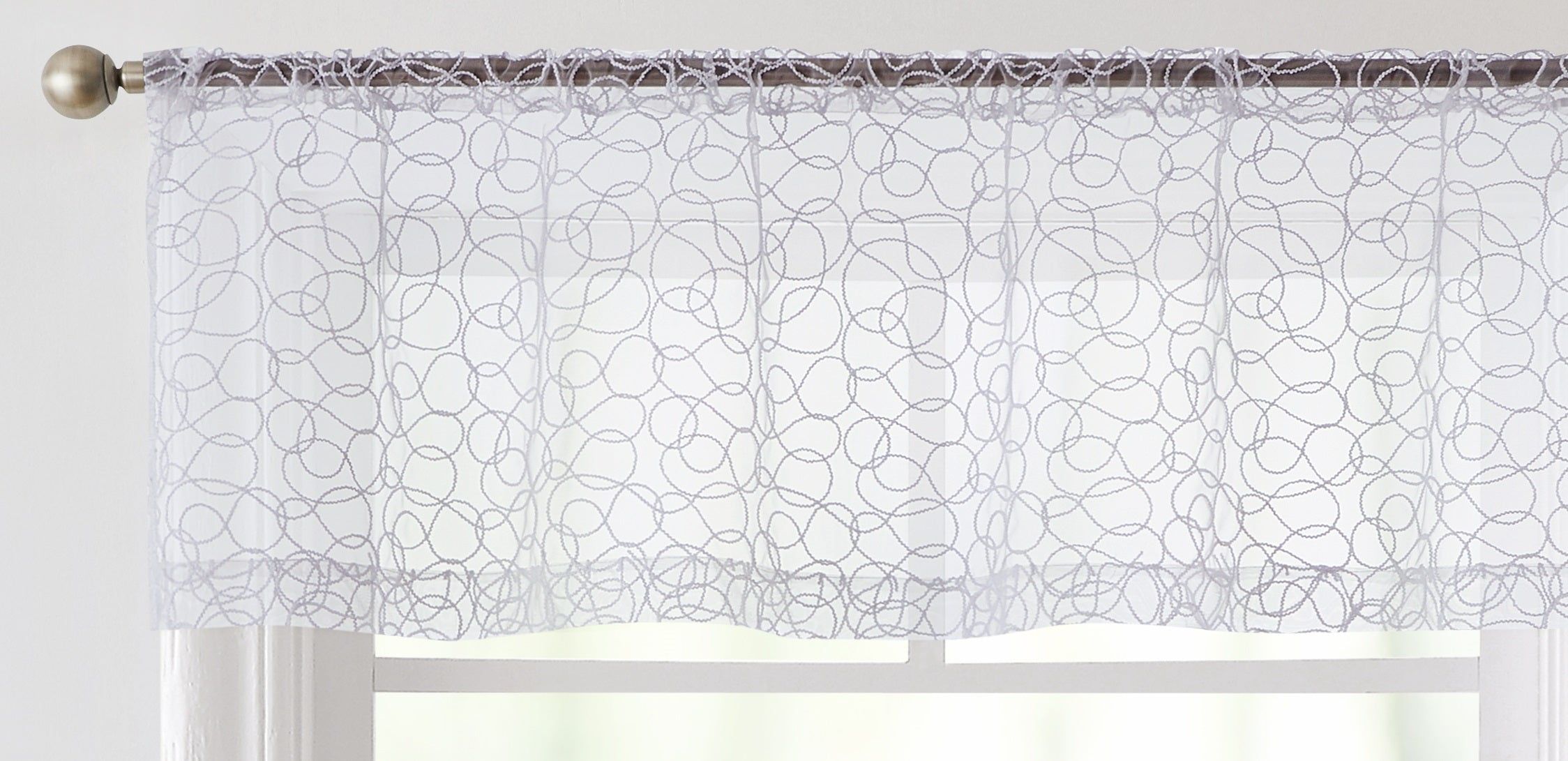 White Embroidered Sheer Polyester Rod Pocket Valance