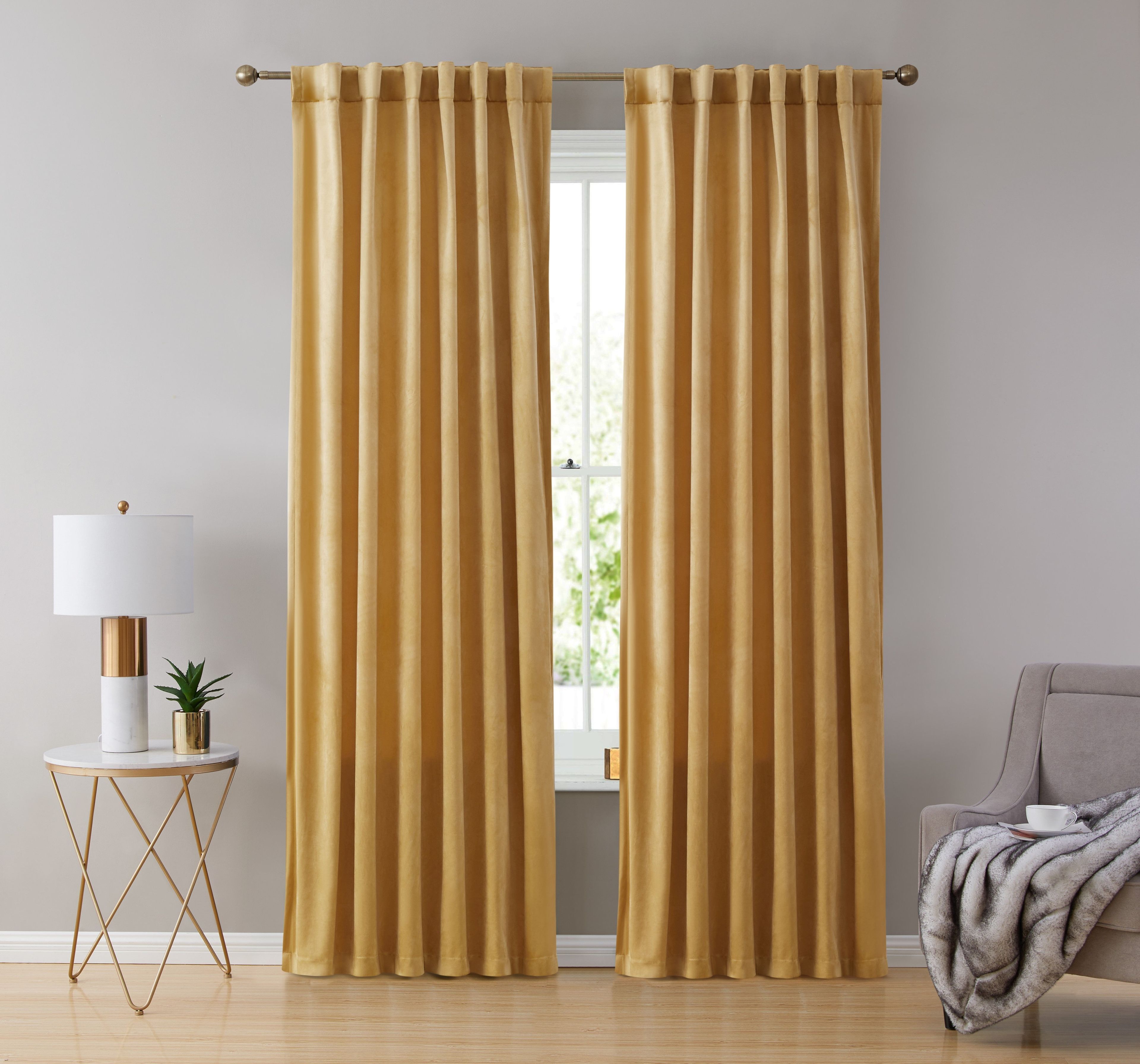 Gold Velvet Light-Filtering Back Tab Curtain Panels, 54" x 84"