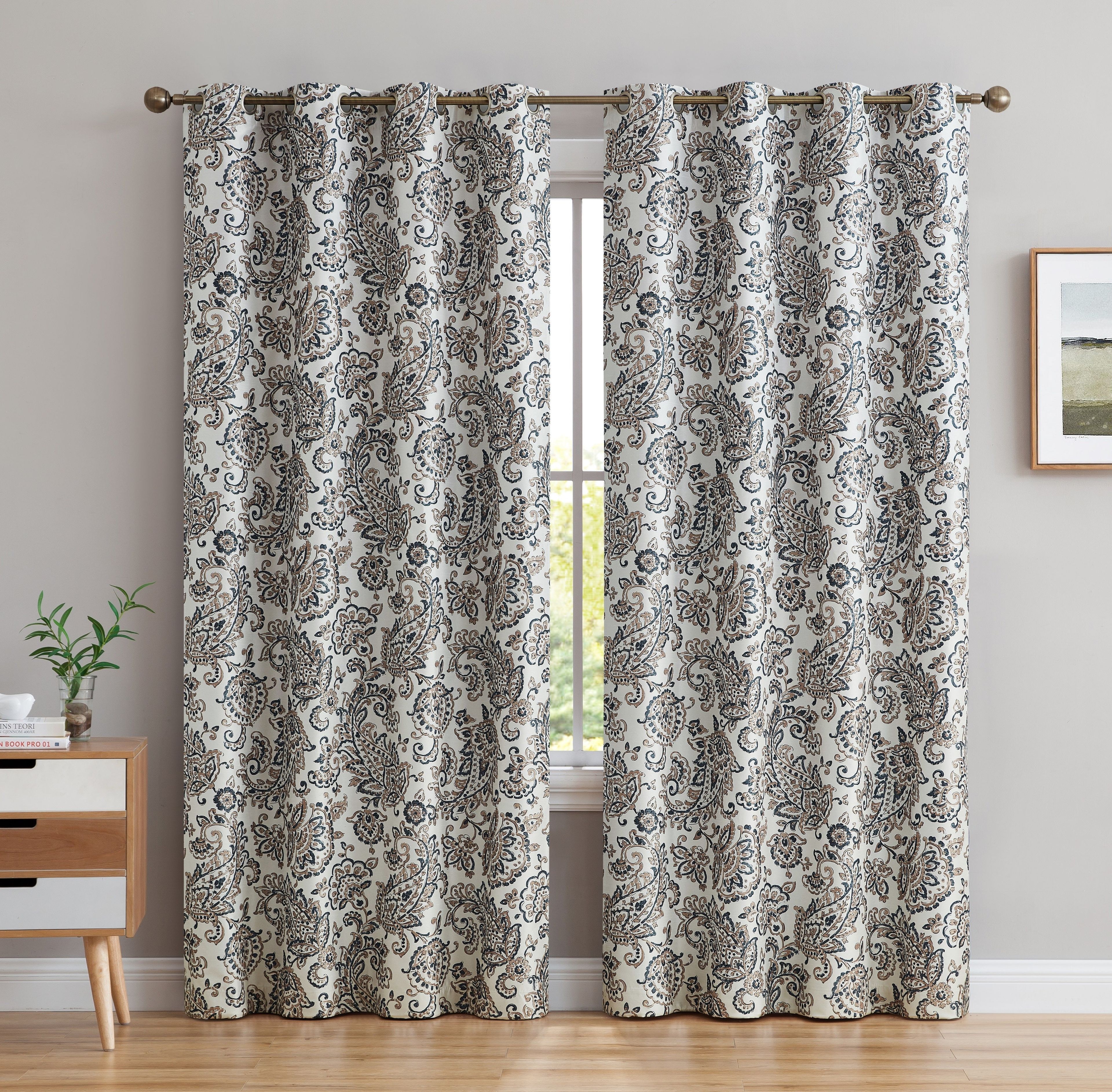 Taupe Faux Silk Blackout Grommet Curtains 52" x 96"