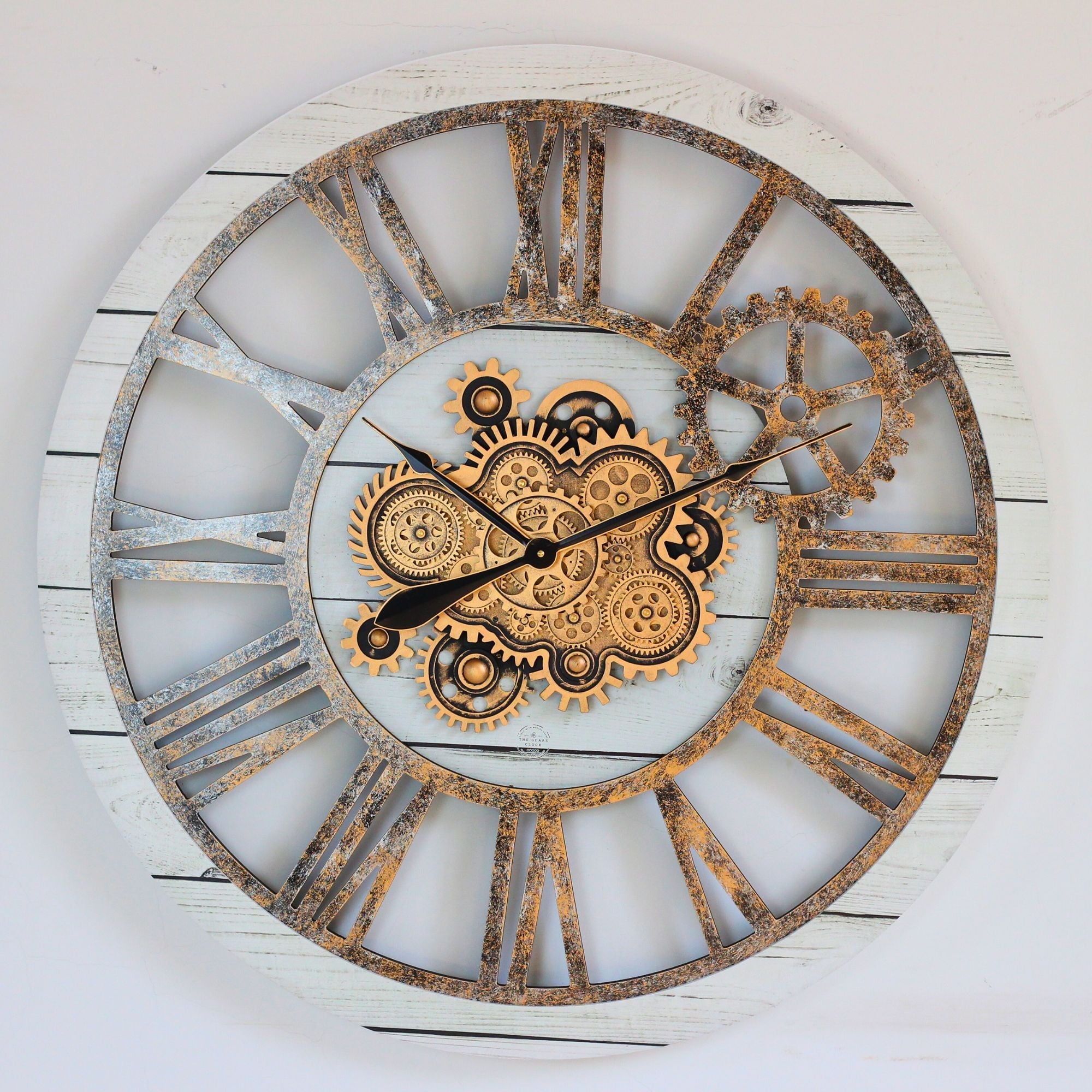 36" White and Bronze Industrial Gear Wall Clock