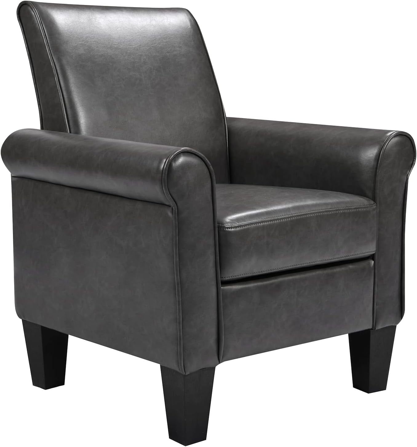 Gray Faux Leather Accent Chair with Wooden Frame