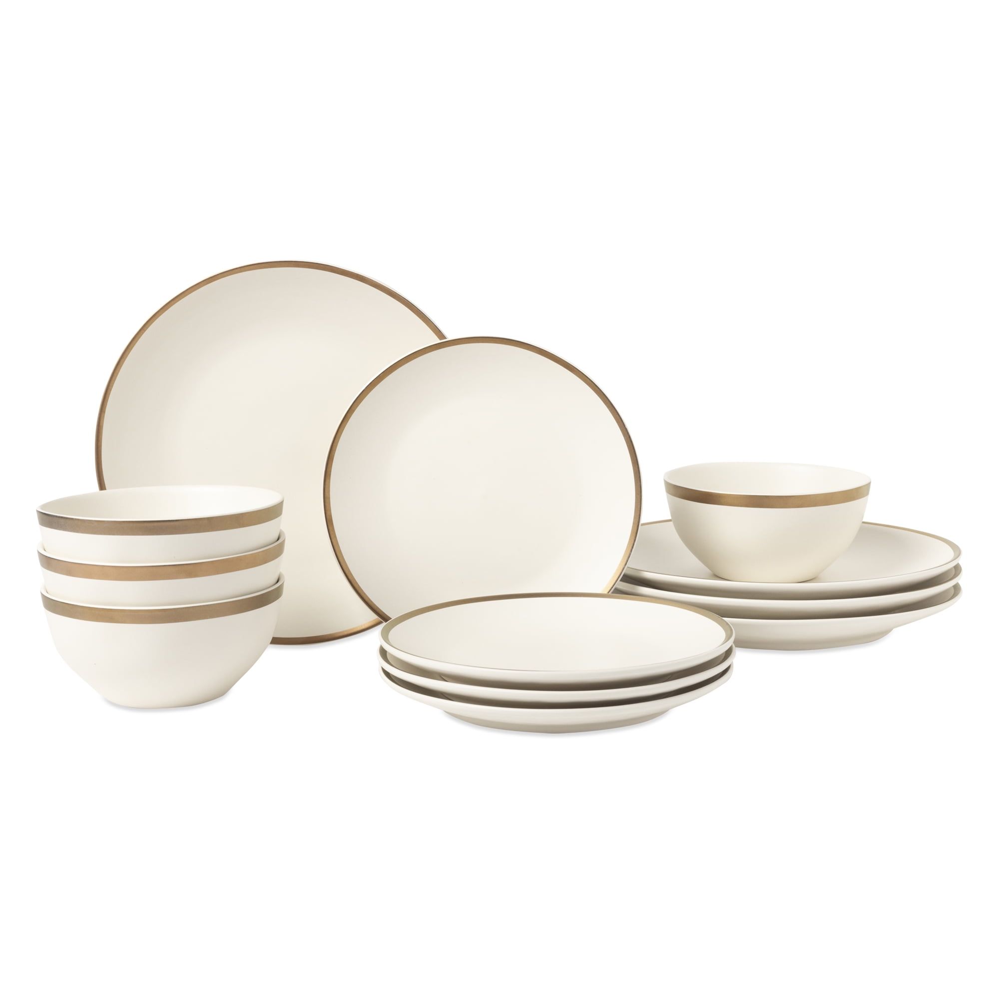 Everest White and Gold Ceramic 12-Piece Dinnerware Set