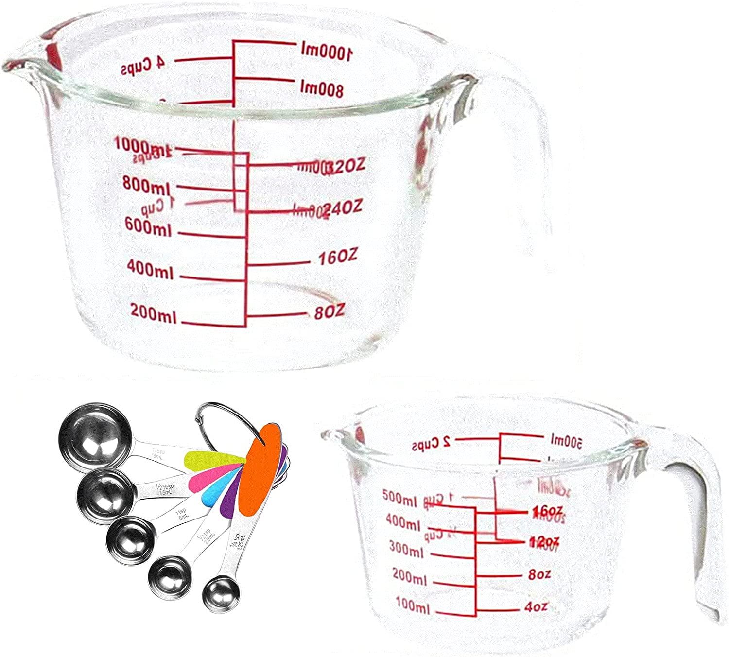 Borosilicate Glass Measuring Cup Set with Spoons, 34 and 17 oz