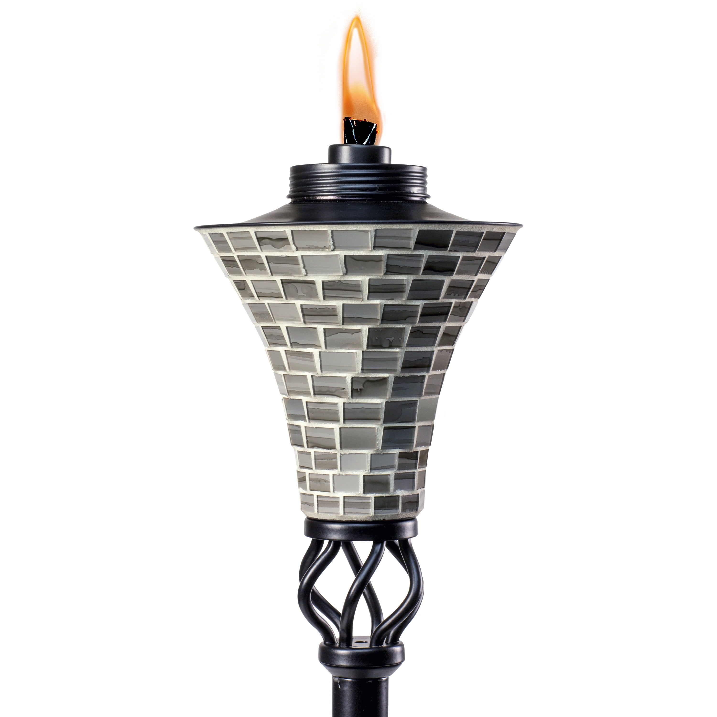 Gray Mosaic Metal Outdoor Torch with Black Base