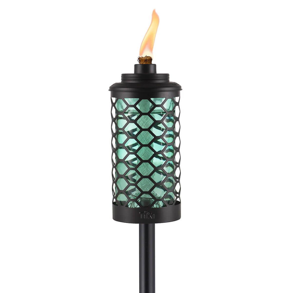 Blue Honeycomb Glass and Metal Outdoor Torch, 65 Inch