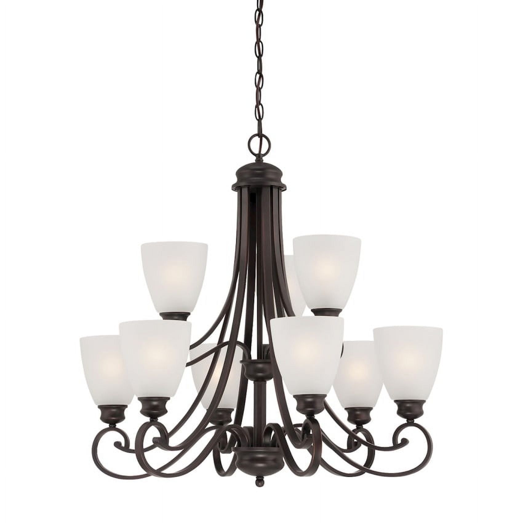 Espresso Bronze 9-Light Chandelier with Etched Glass Shades