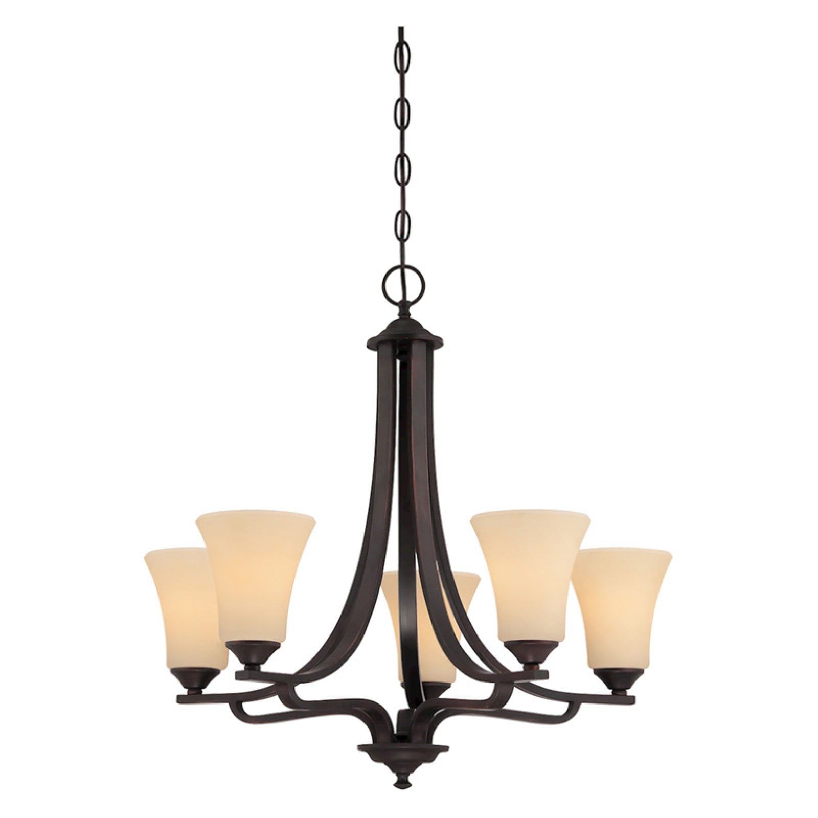 Treme Aged Bronze 5-Light Chandelier with Etched Glass Tulip Shades