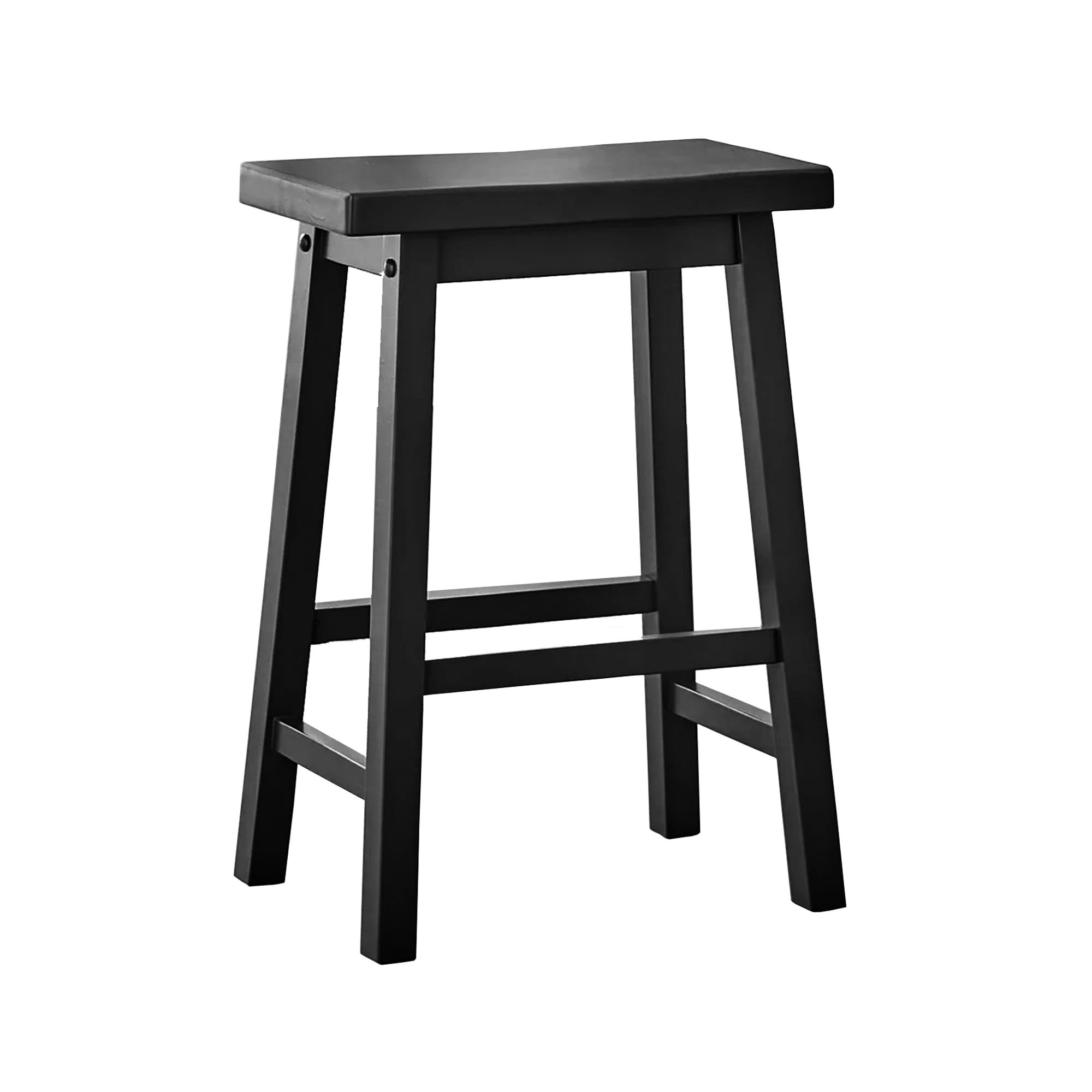 24" Black Rubberwood Saddle Style Backless Stool