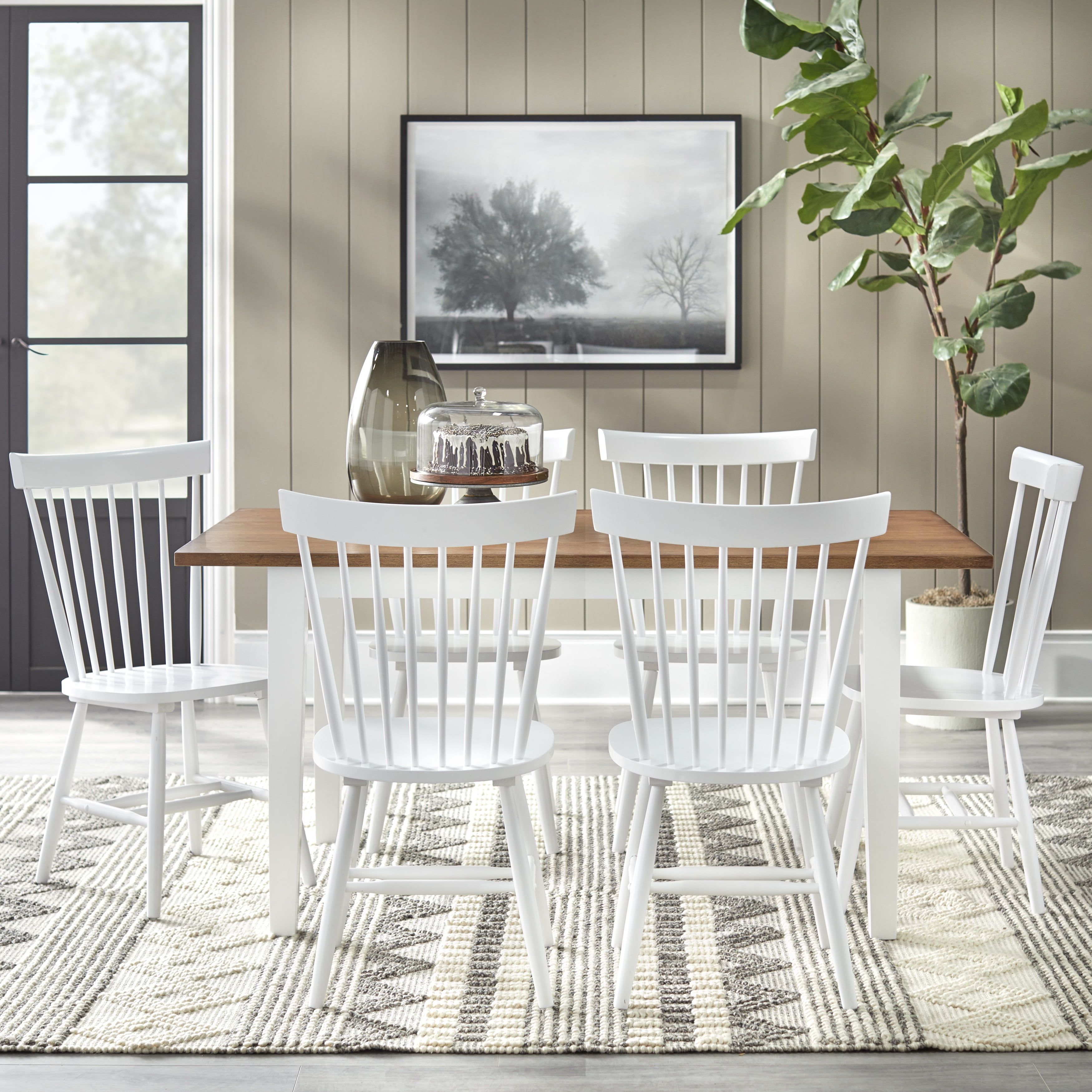 Driftwood and White Farmhouse Dining Set with 6 Windsor Chairs