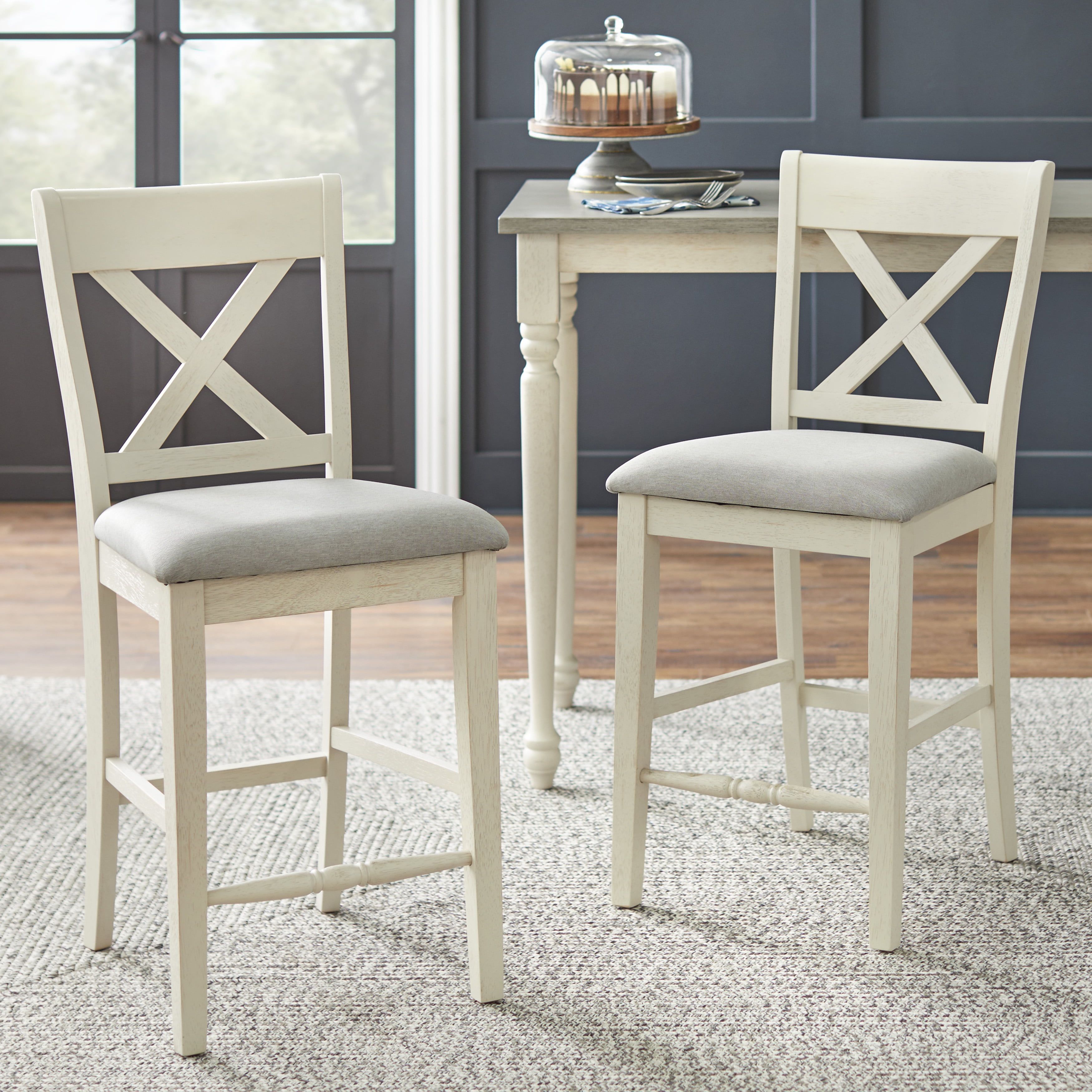 Montreal 24" White and Gray Cross-Back Counter Stools, Set of 2