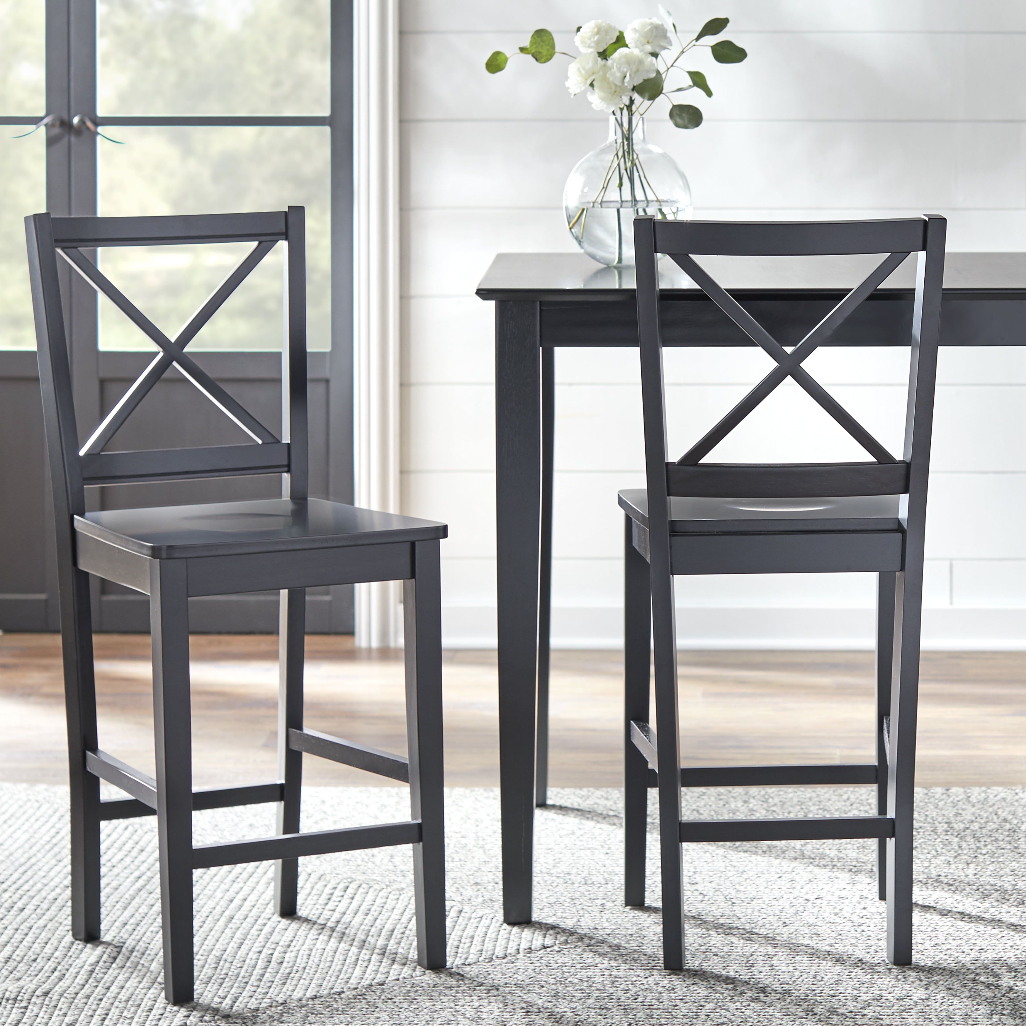 Virginia Black Rubberwood Cross-Back 30" Bar Stool Set