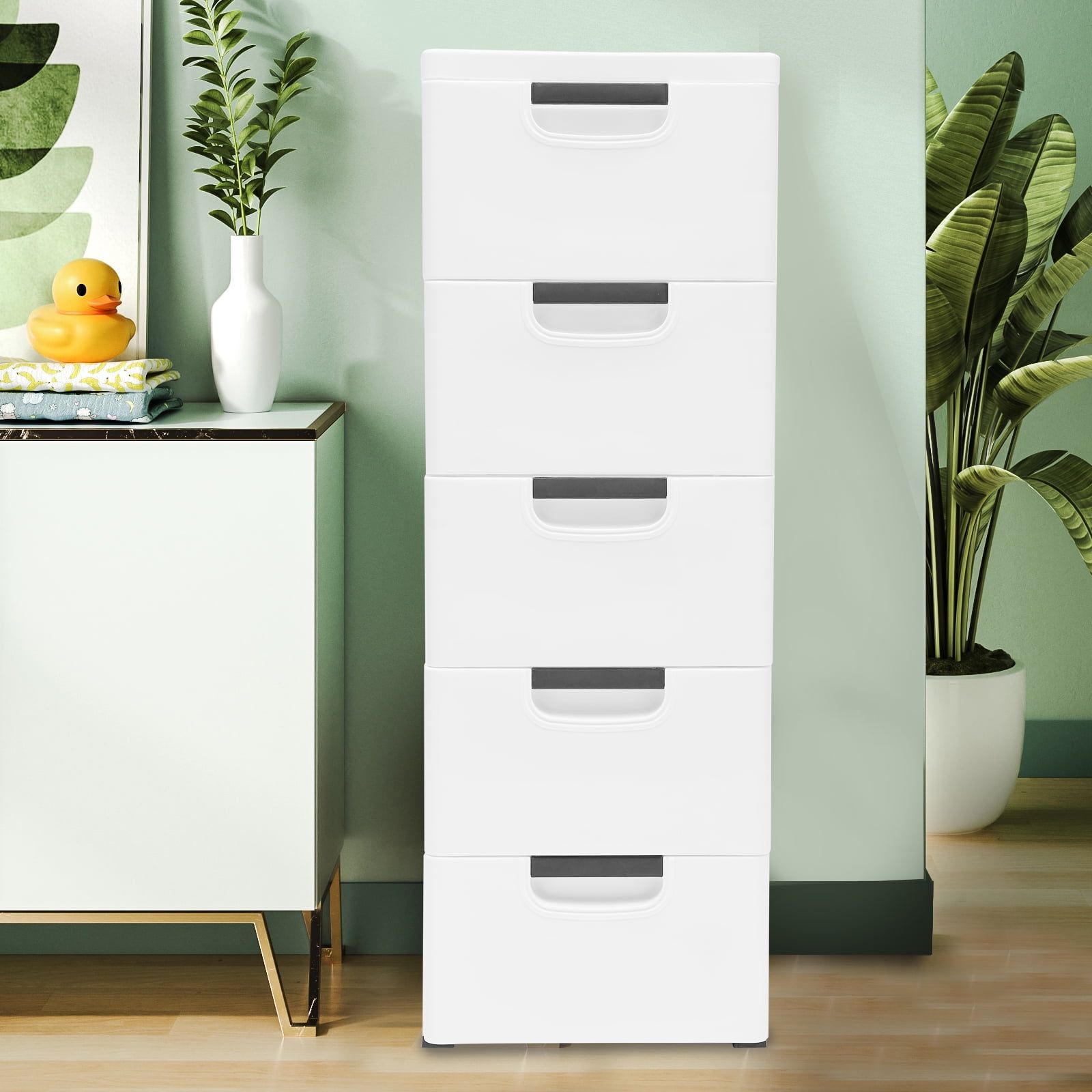 White 5-Drawer Vertical Storage Cabinet with Casters