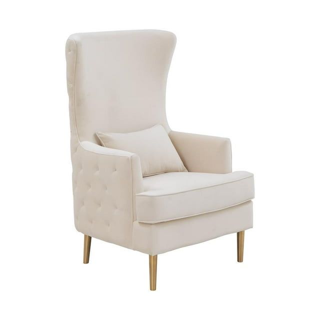 Cream Velvet Tall Tufted Back Accent Chair with Gold Legs