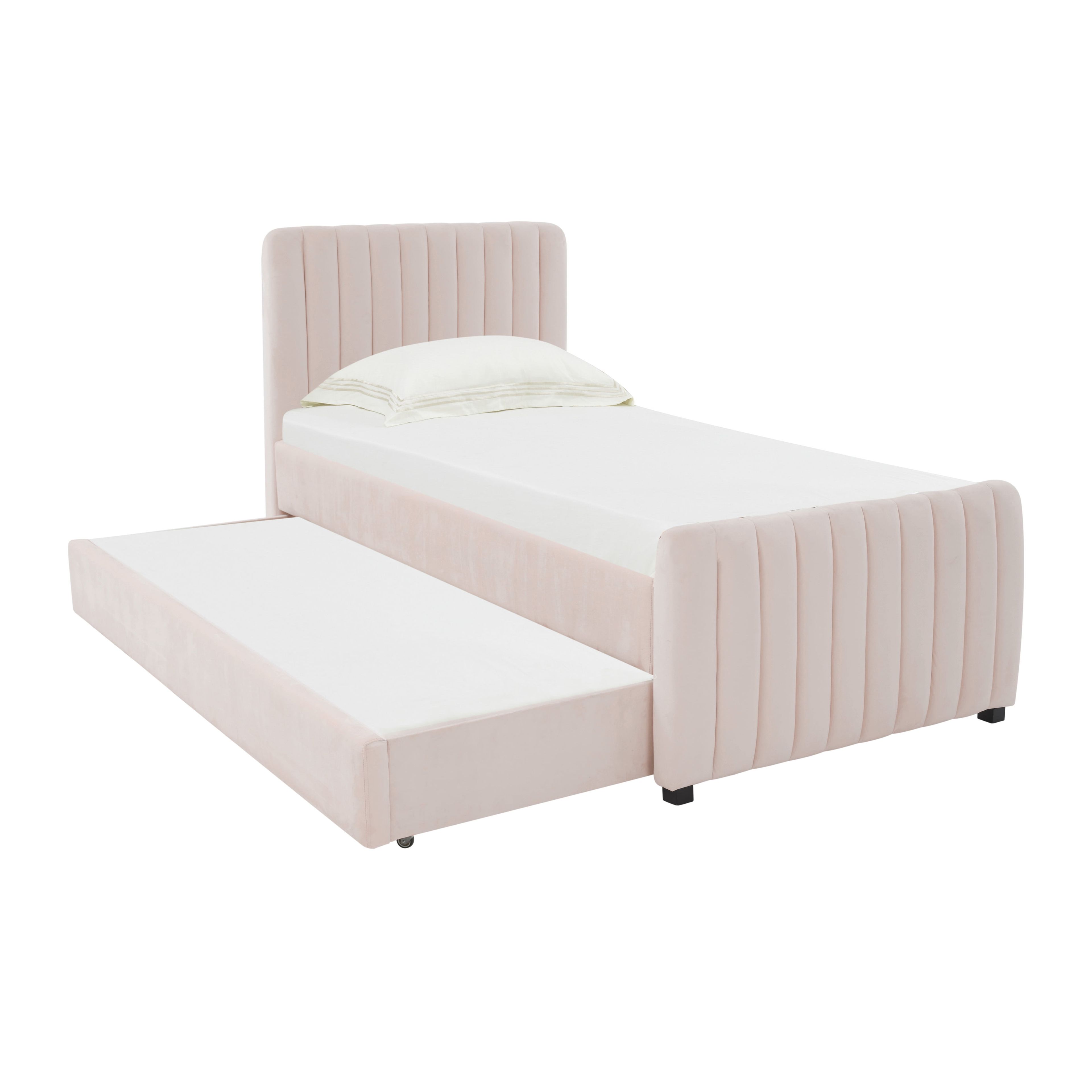 Contemporary Pink Velvet Twin Platform Bed with Tufted Drawer