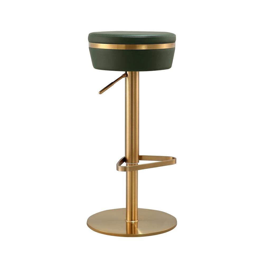 Malachite Green and Gold Adjustable Swivel Stool with Vegan Leather