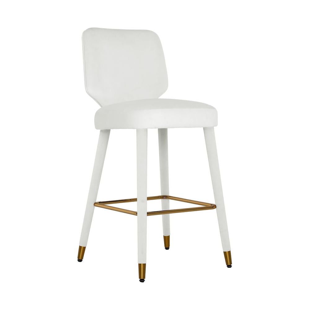 Modern Athena Light Grey Velvet and Wood Counter Stool