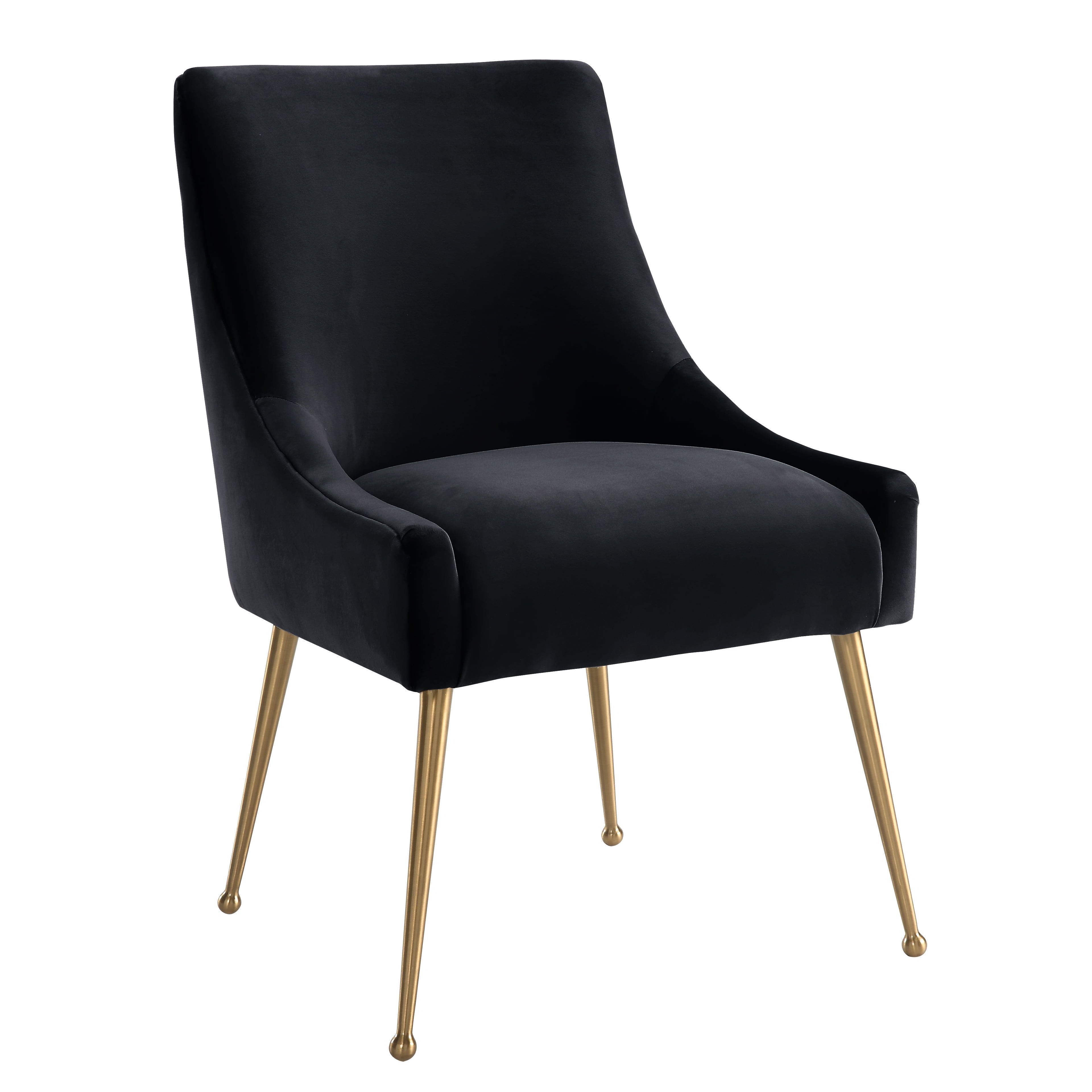 Black Velvet Upholstered Side Chair with Tapered Wood Legs