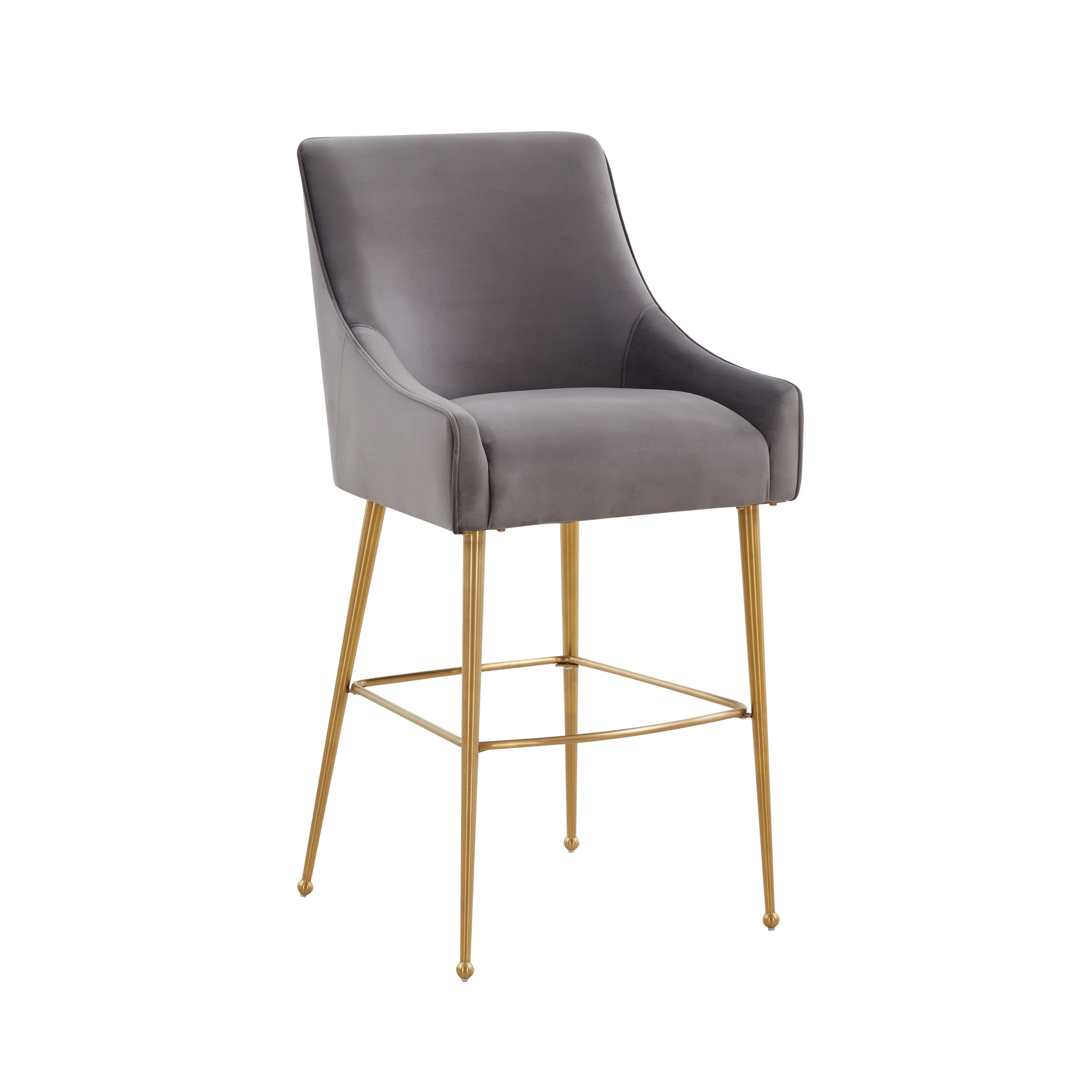 Modern Glam Dark Grey Velvet Counter Stool with Gold Legs