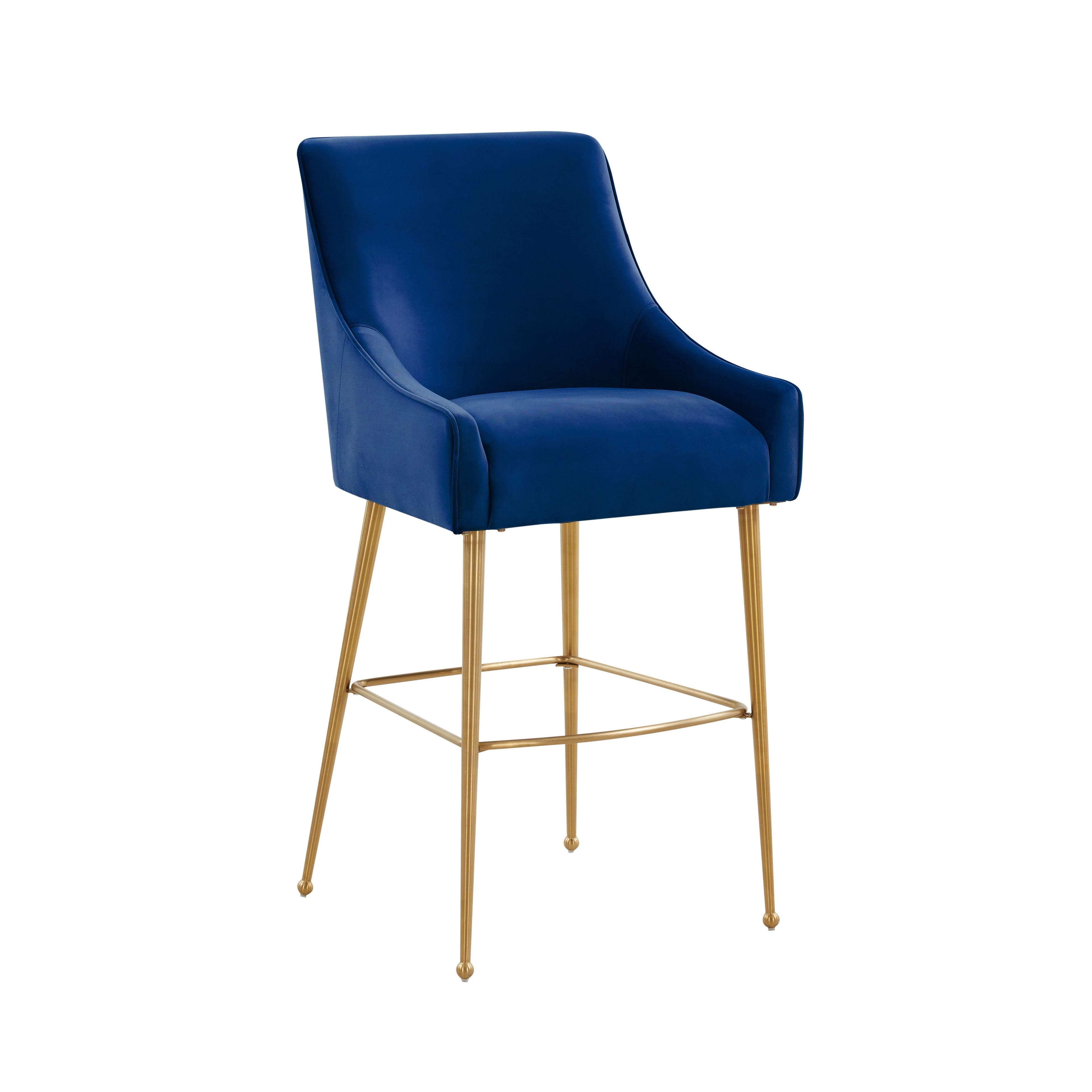 Navy Velvet Counter Stool with Gold Legs and Handle