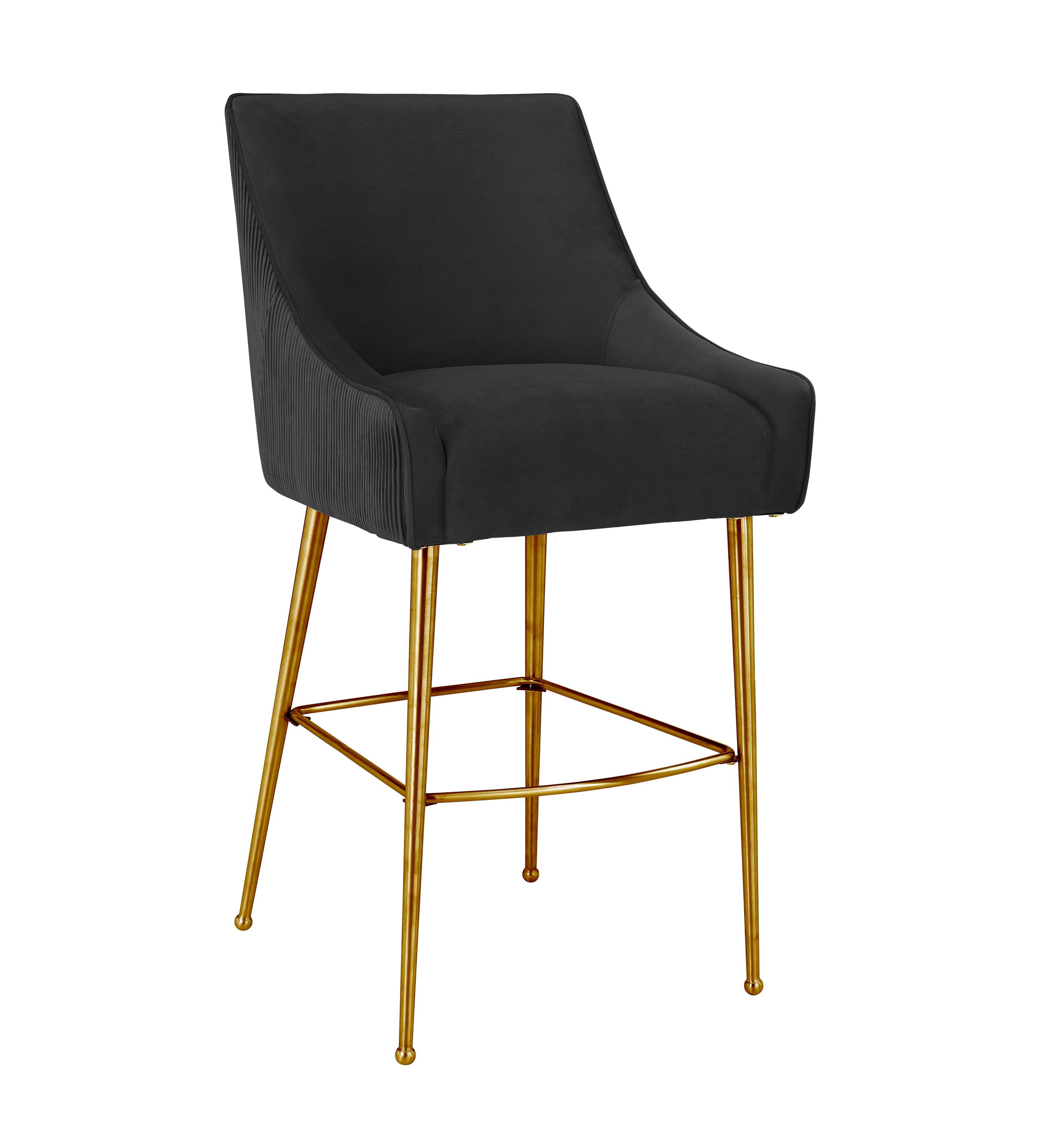 Black Velvet Bar Stool with Gold Legs and Wood Frame