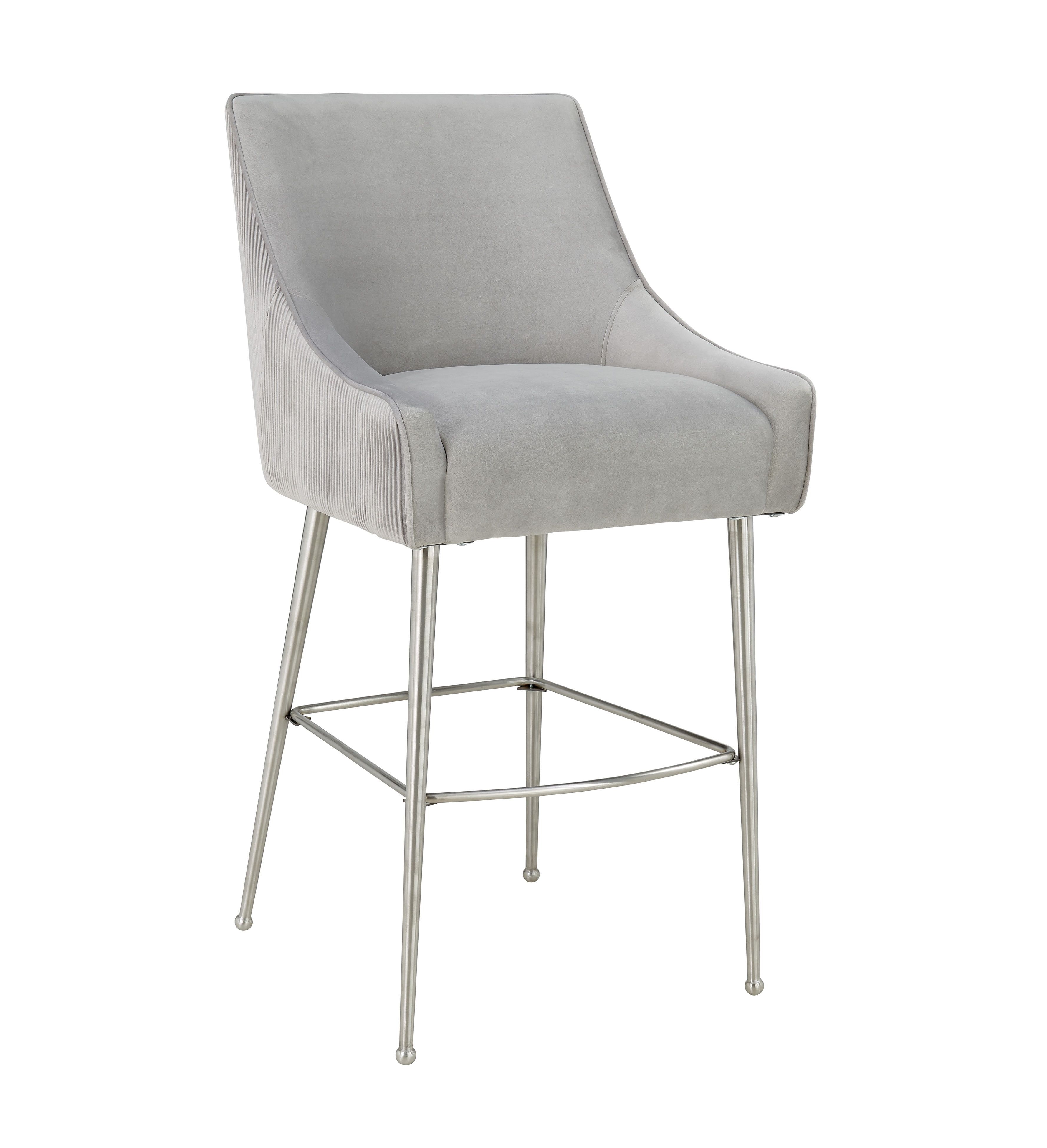 Elegant Light Grey Velvet Bar Stool with Gold Stainless Steel Legs