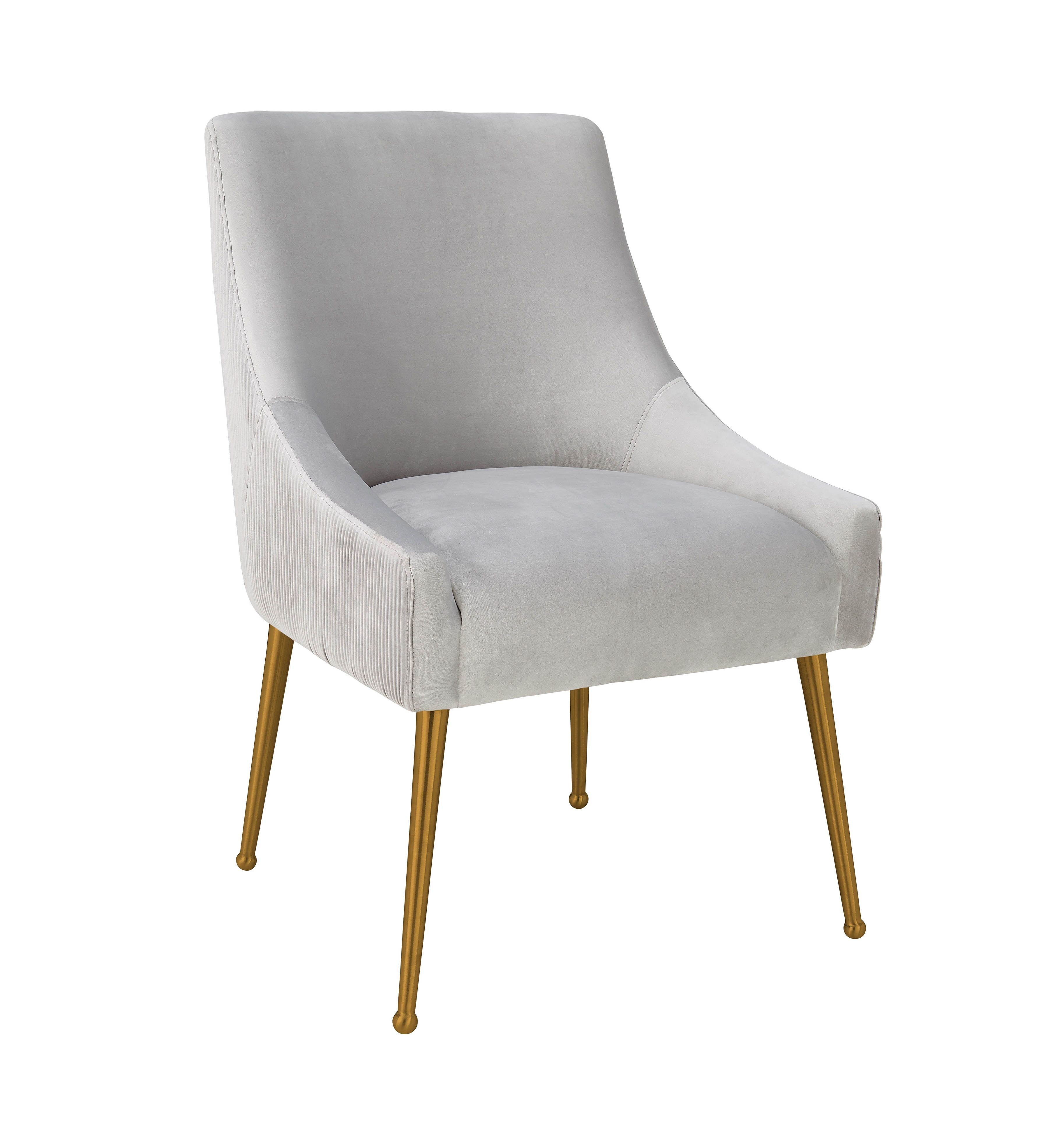 Elegant Light Grey Velvet Dining Chair with Gold Accents