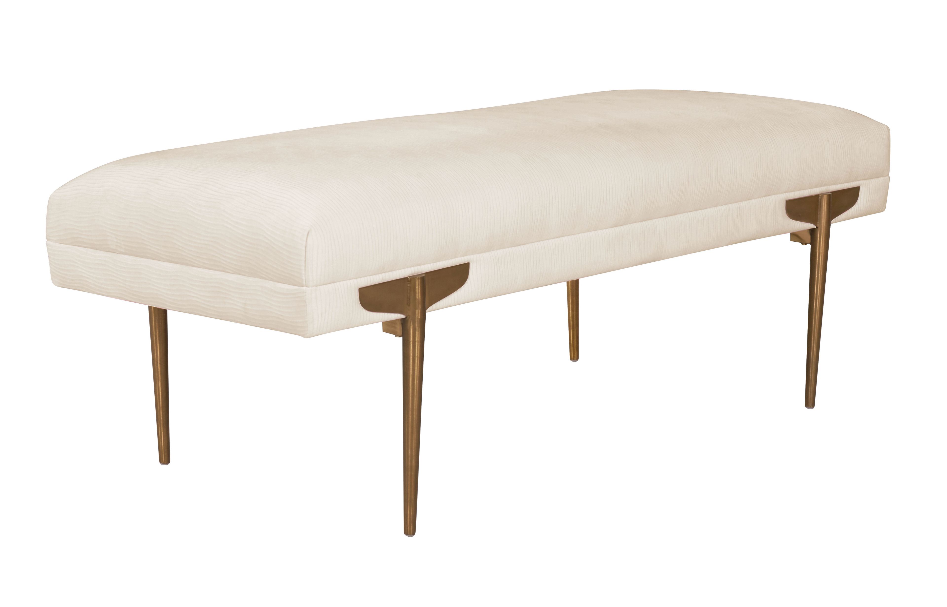 Elegant Cream Velvet Bench with Gold Stainless Steel Legs