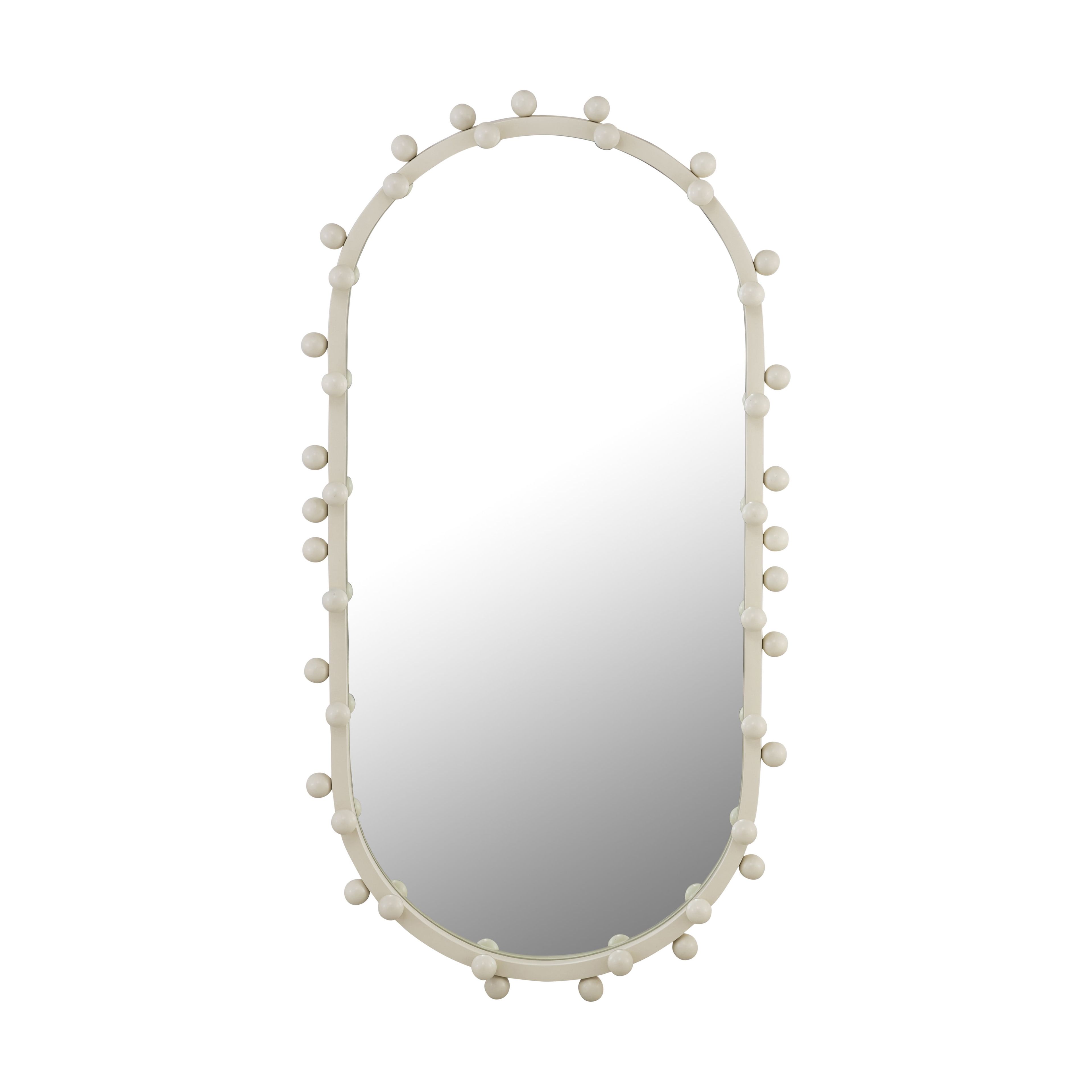 Cream Oval Wood Contemporary Wall Mirror