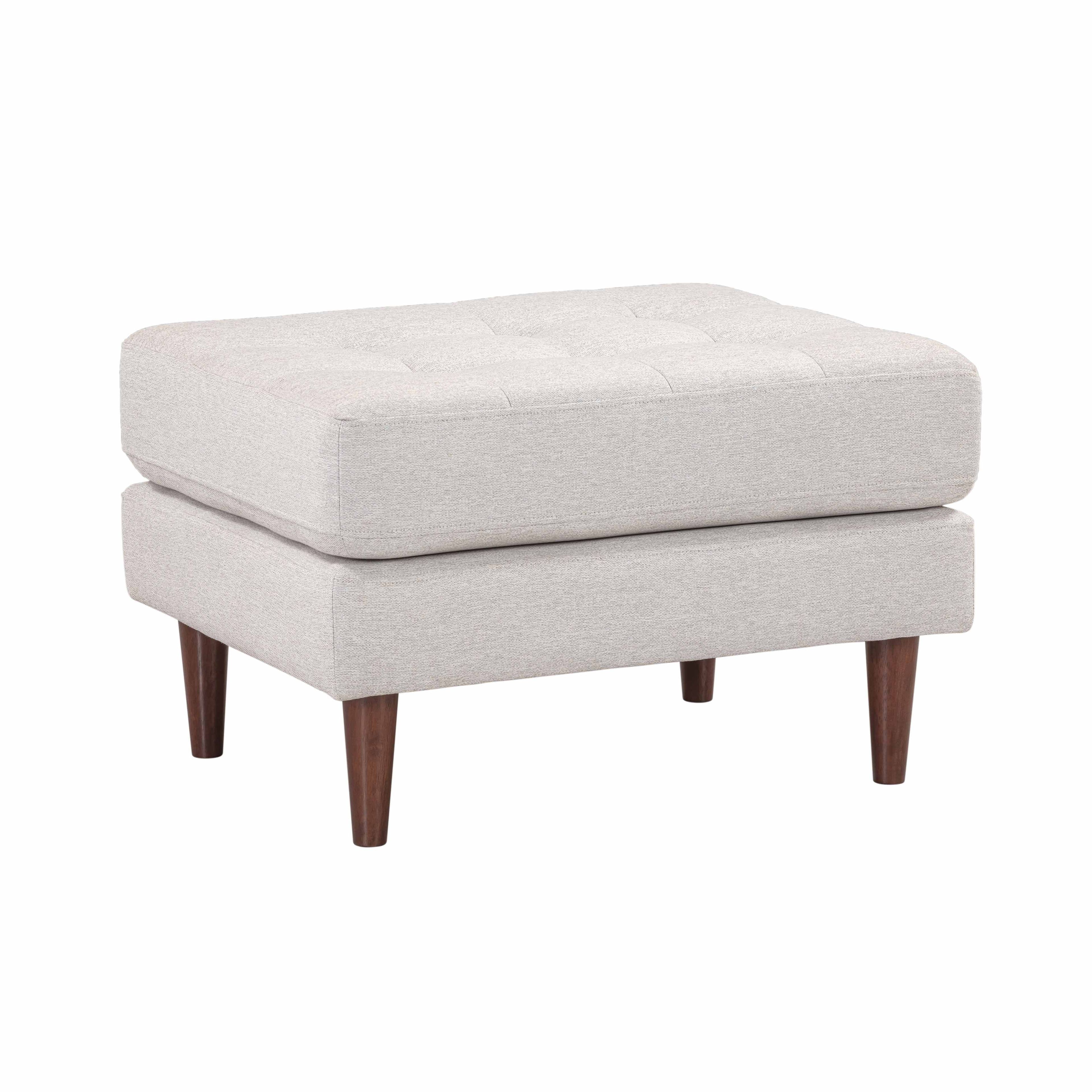 Cream Tufted Tweed Ottoman with Medium Wood Legs