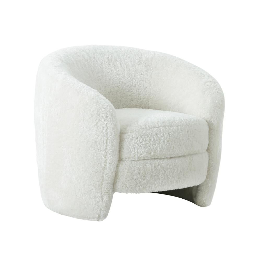 White Faux Shearling Handcrafted Accent Chair with Wood Frame