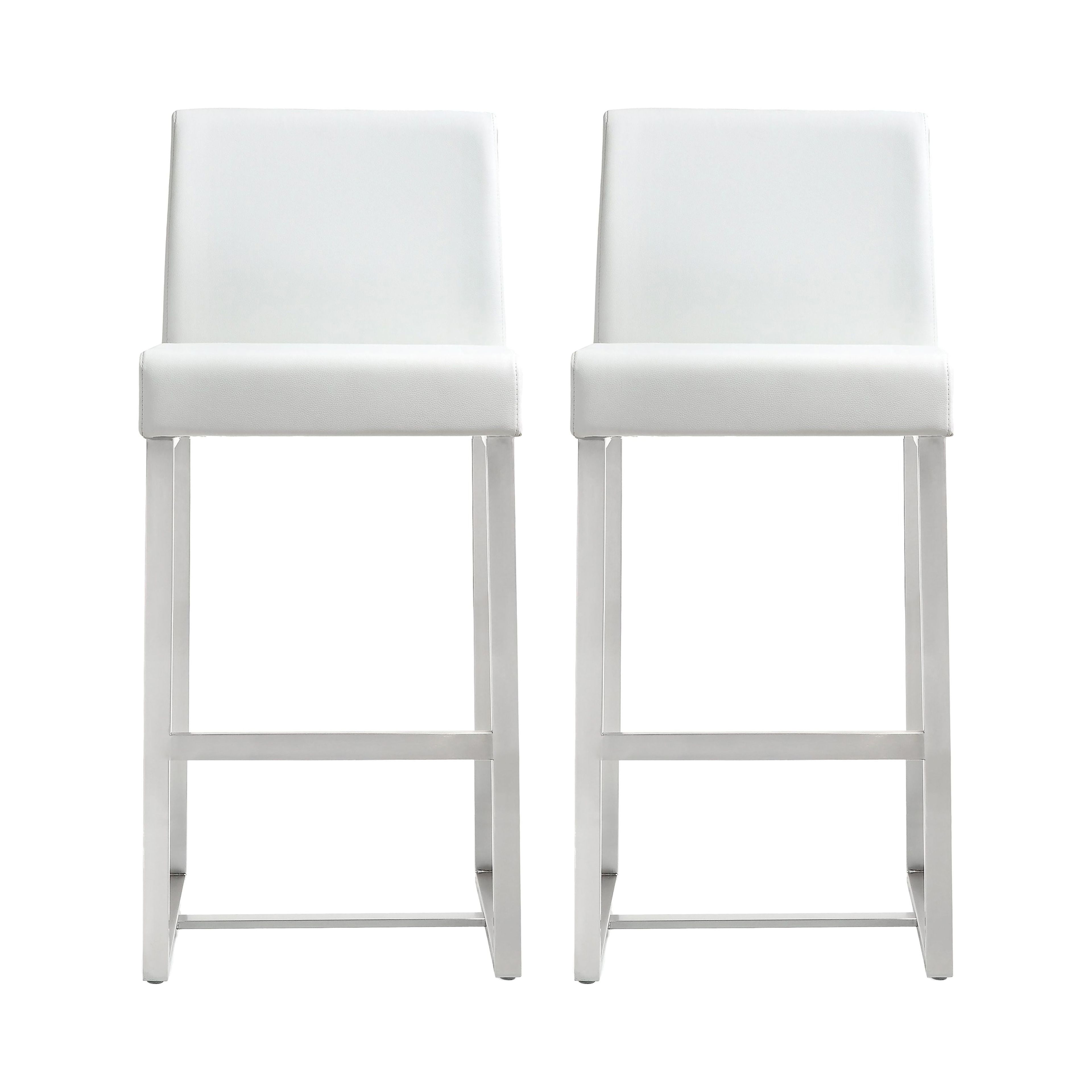 White Leather and Metal Counter Stool Set of 2