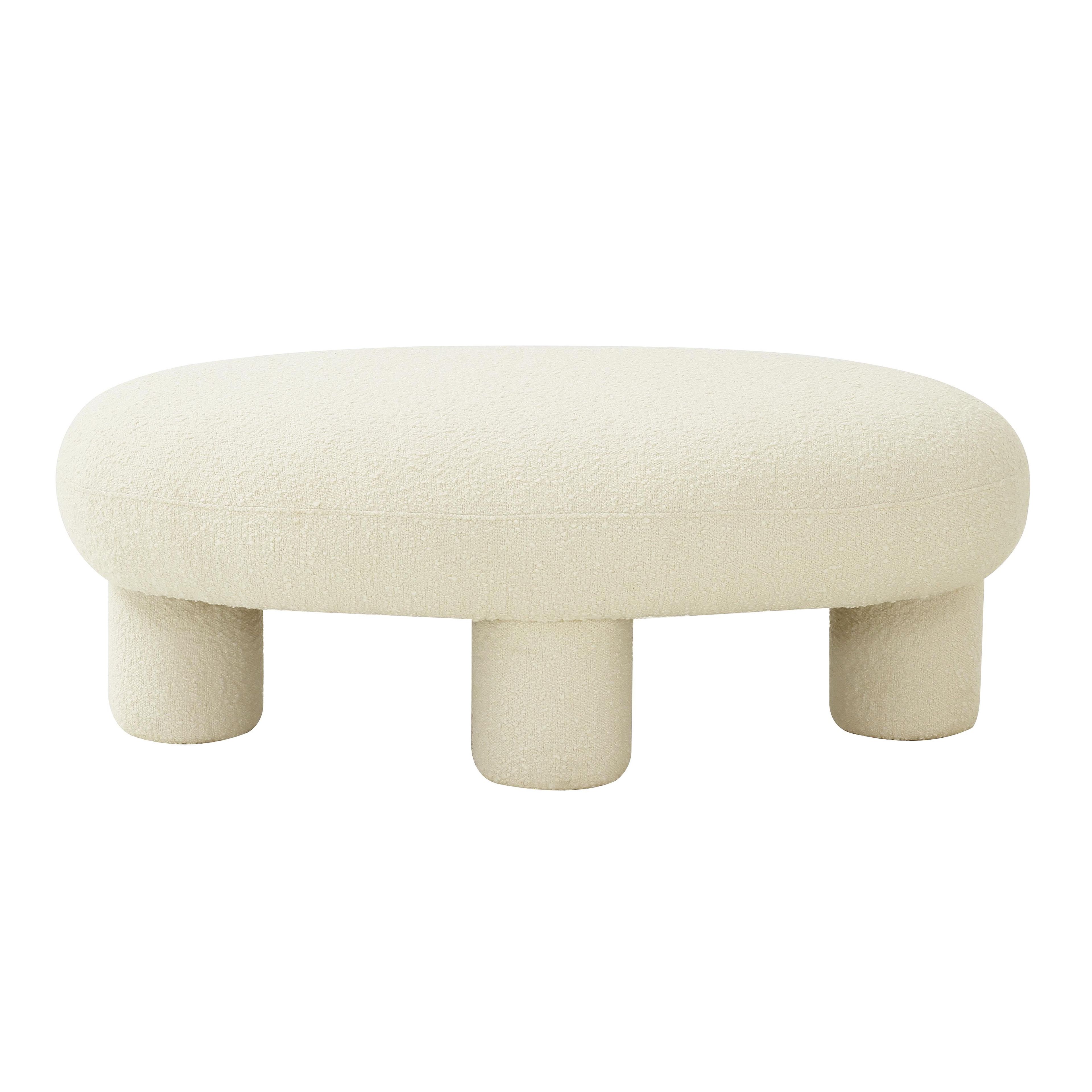 Chic Cream Bouclé Oval Ottoman with Kiln-Dried Pine Frame