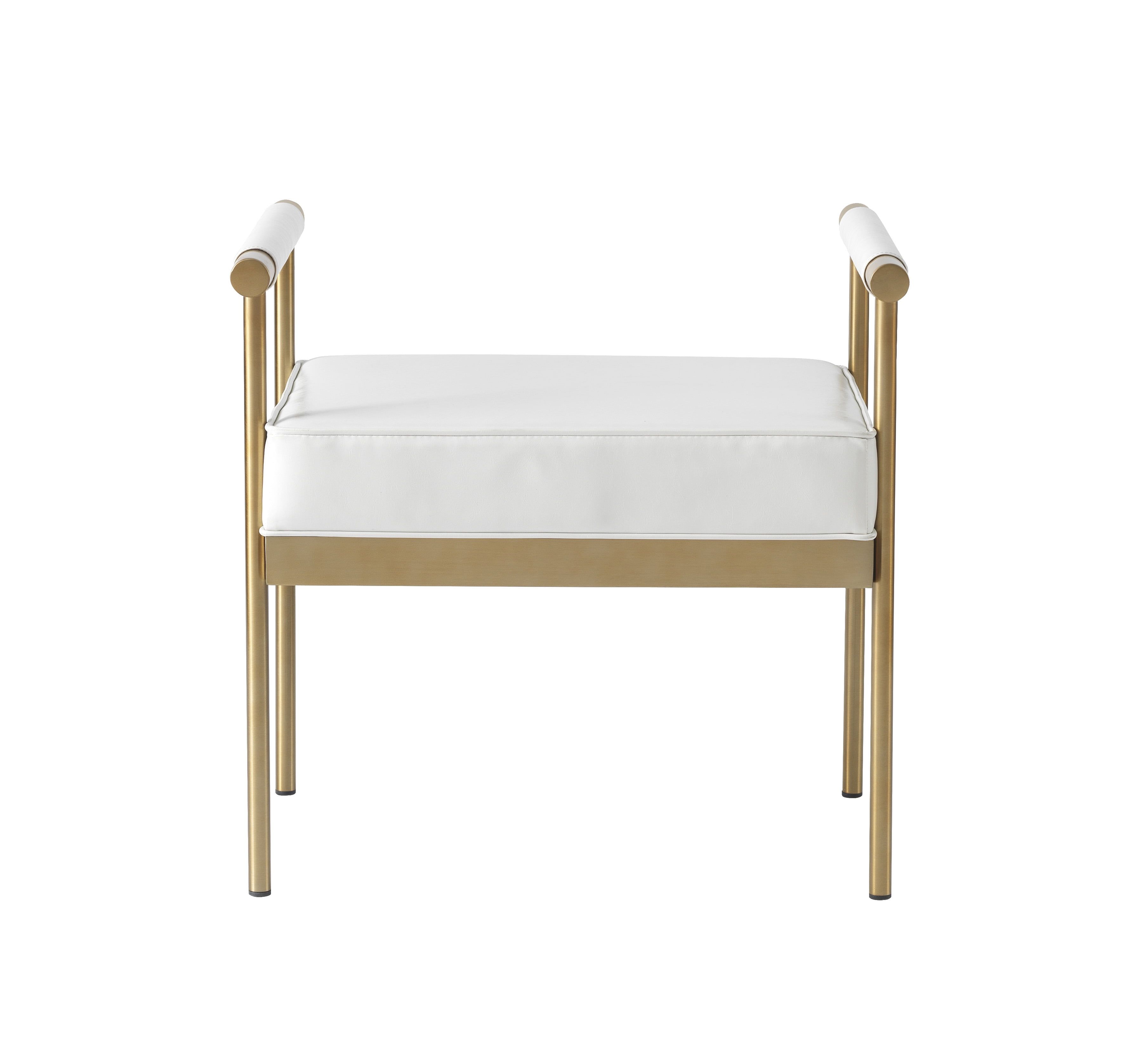 Diva Contemporary White Vegan Leather Bench with Gold Legs