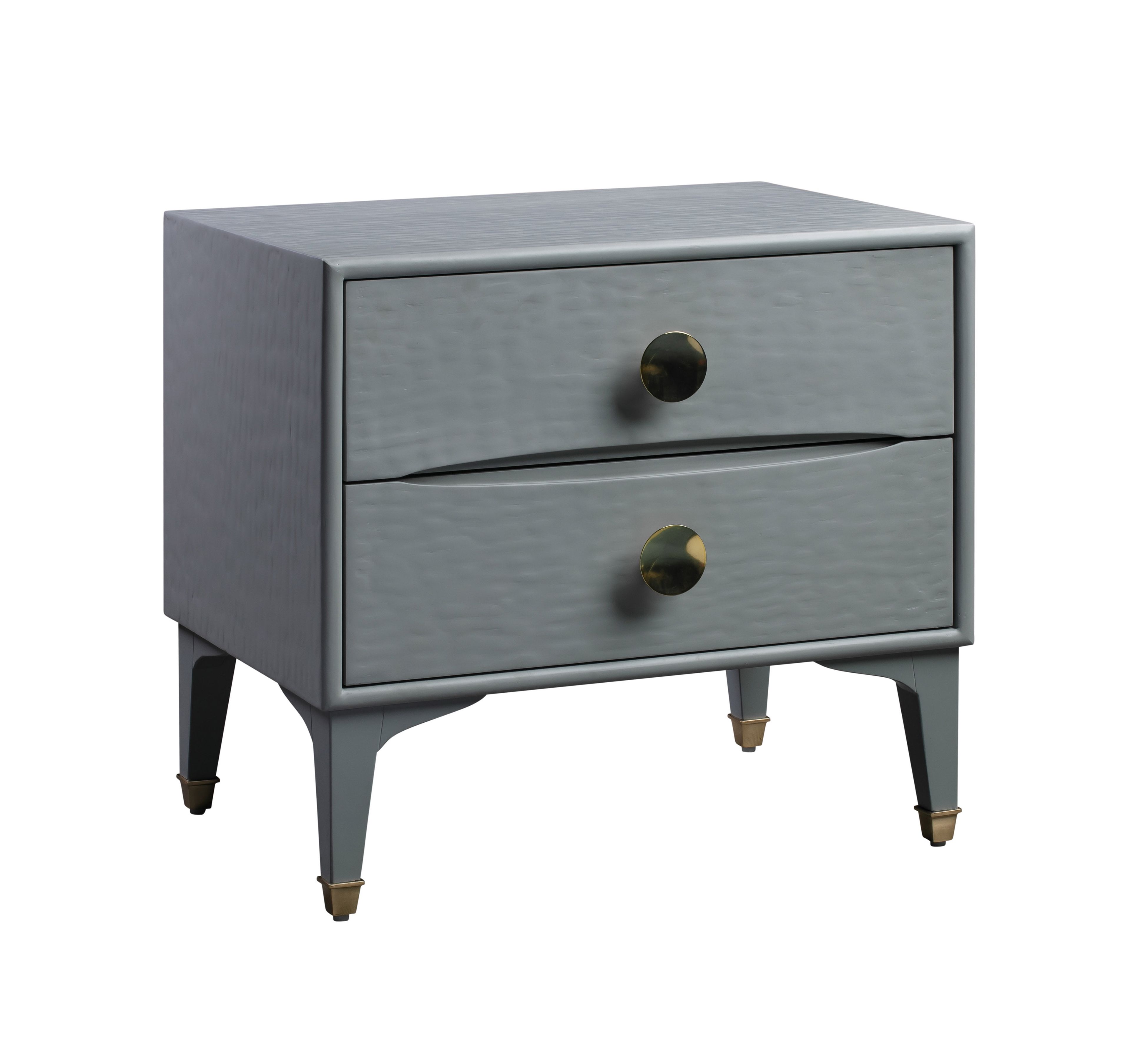 Gray 2-Drawer Nightstand with Brass Accents