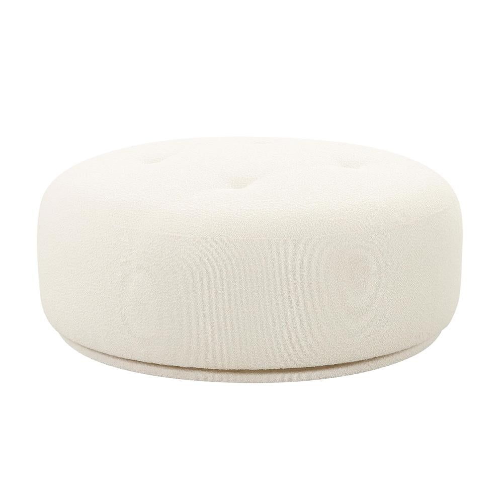 Cream Boucle Swivel Ottoman with Wooden Frame