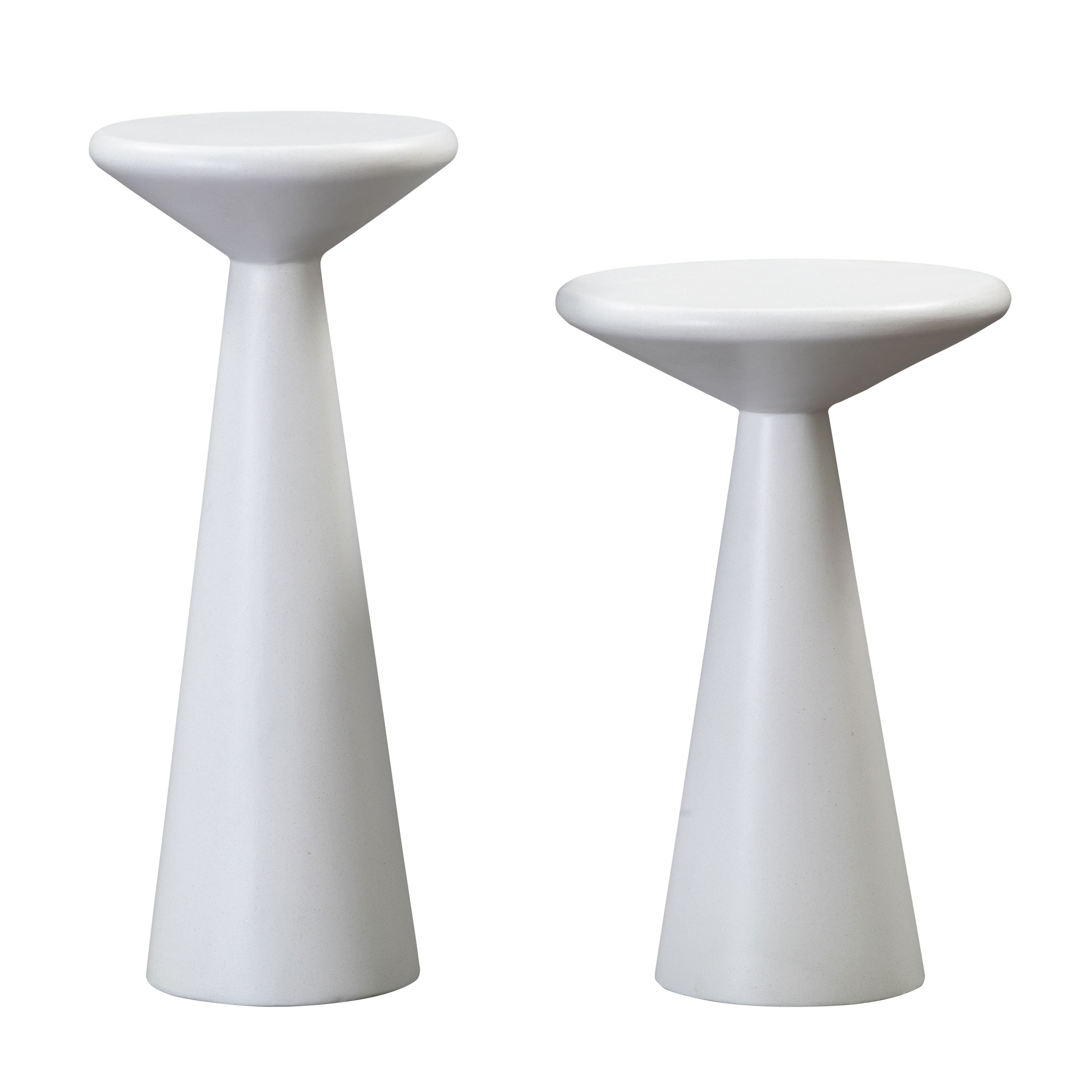 Gianna Round White Concrete Drum Accent Tables - Set of 2