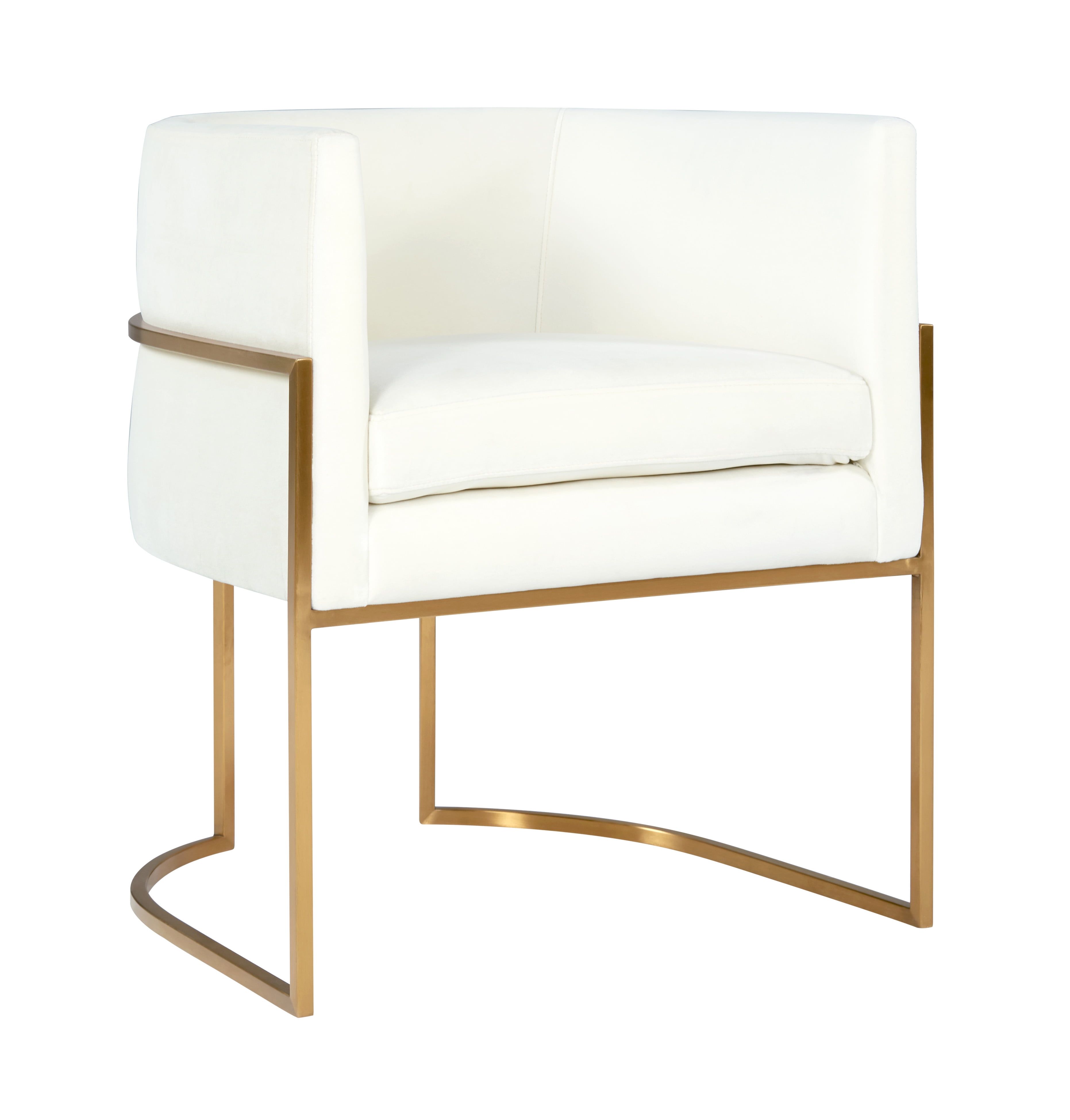 Cream Velvet Upholstered Dining Arm Chair with Gold Frame