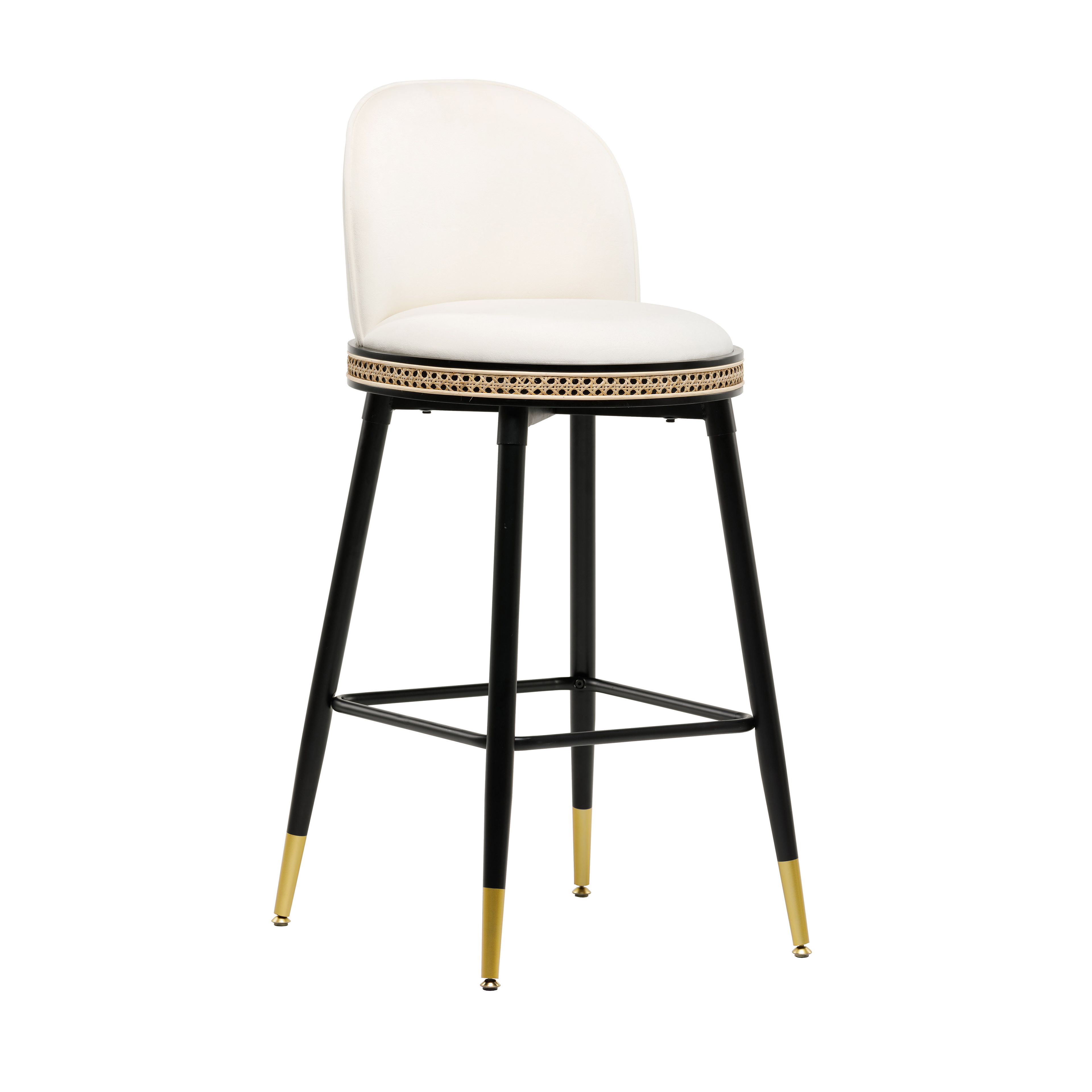 Harley Cream Velvet 40" Contemporary Counter Stool with Black Iron Legs