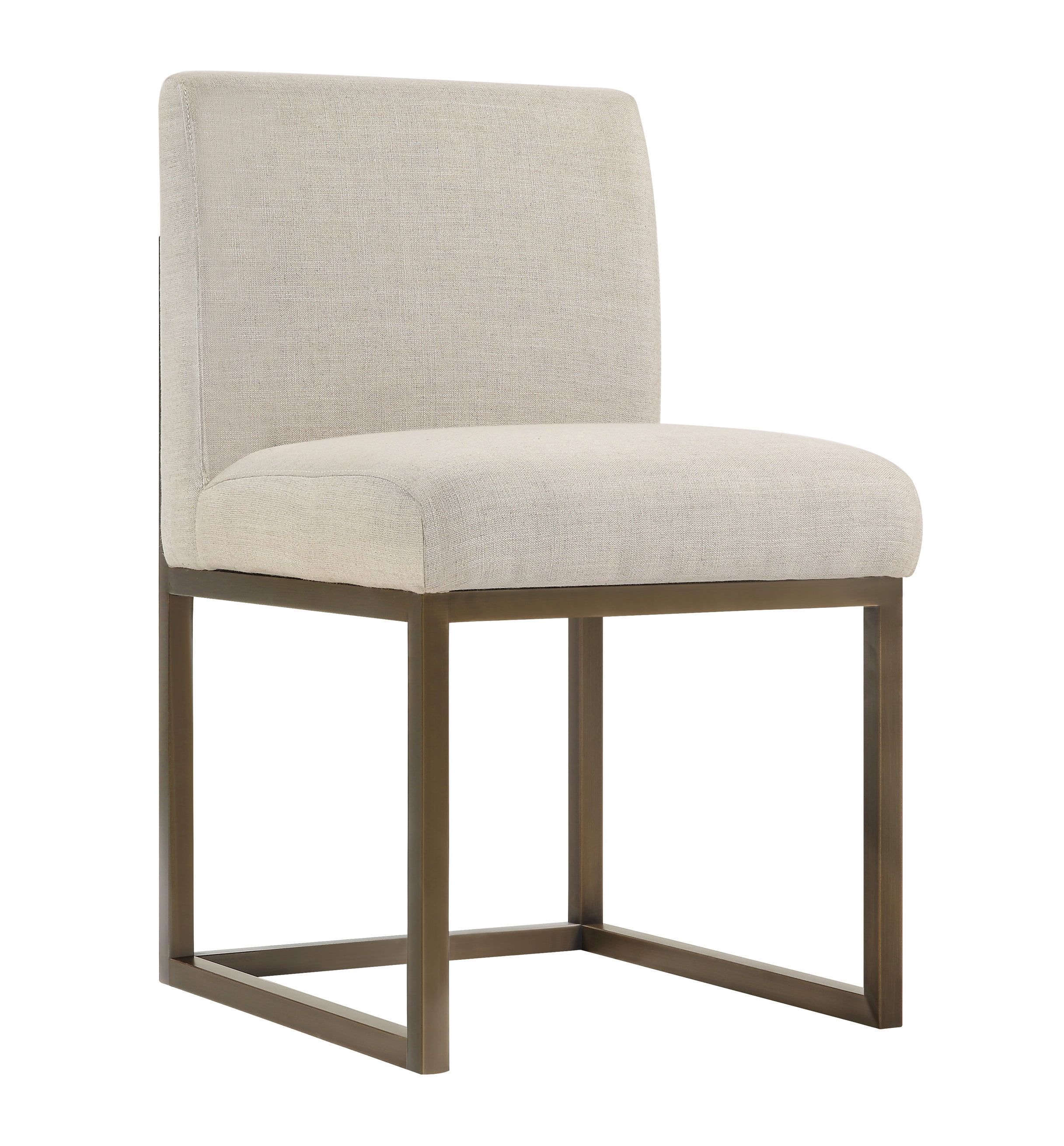 Elegant Beige Linen Side Chair with Bronze Metal Base