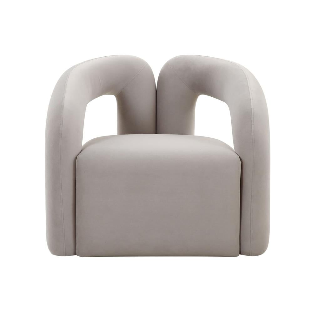 Handcrafted Grey Velvet Barrel Accent Chair with Cut Out Design