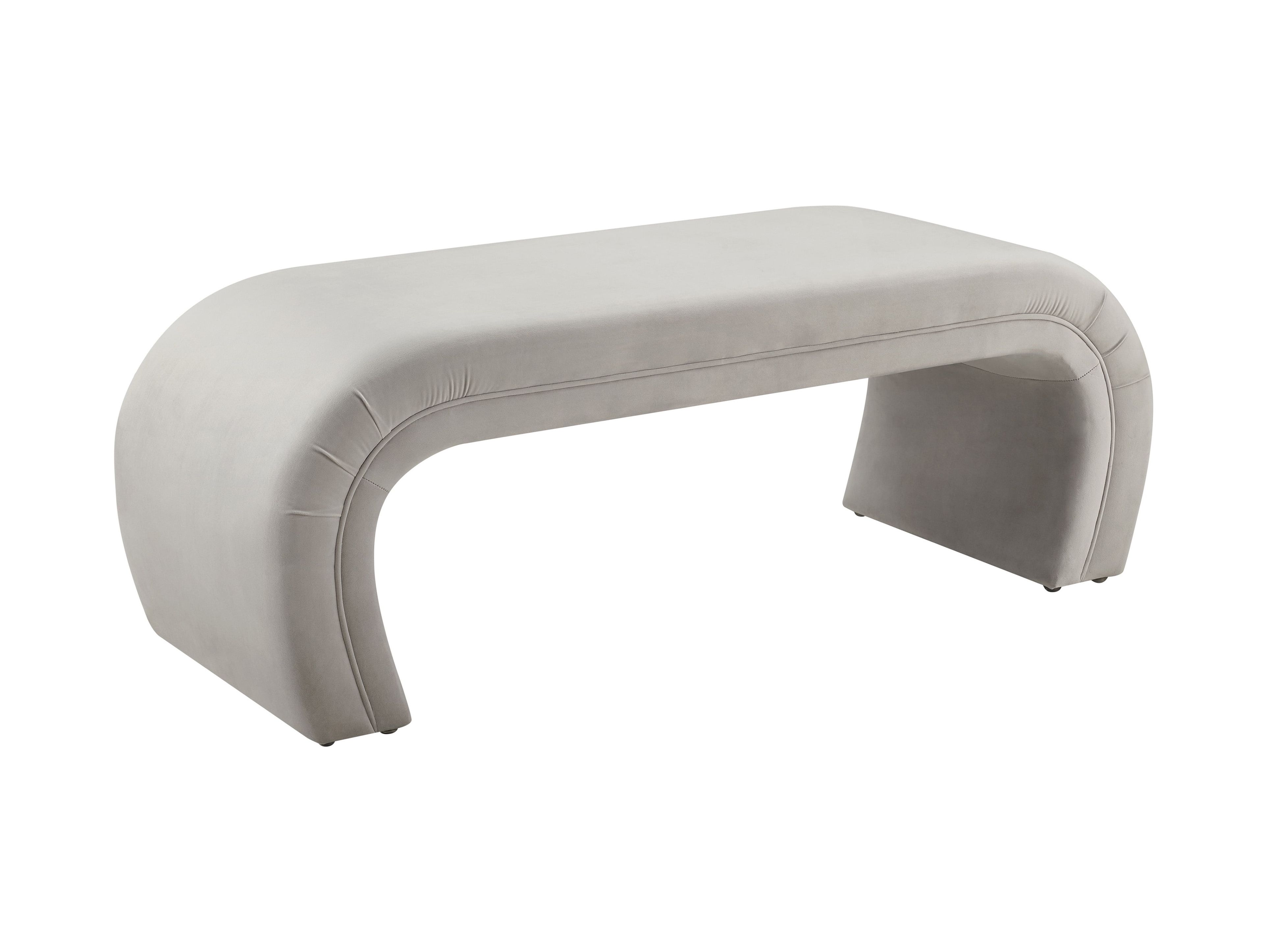 Kenya 48" Light Grey Velvet Waterfall-Style Bench