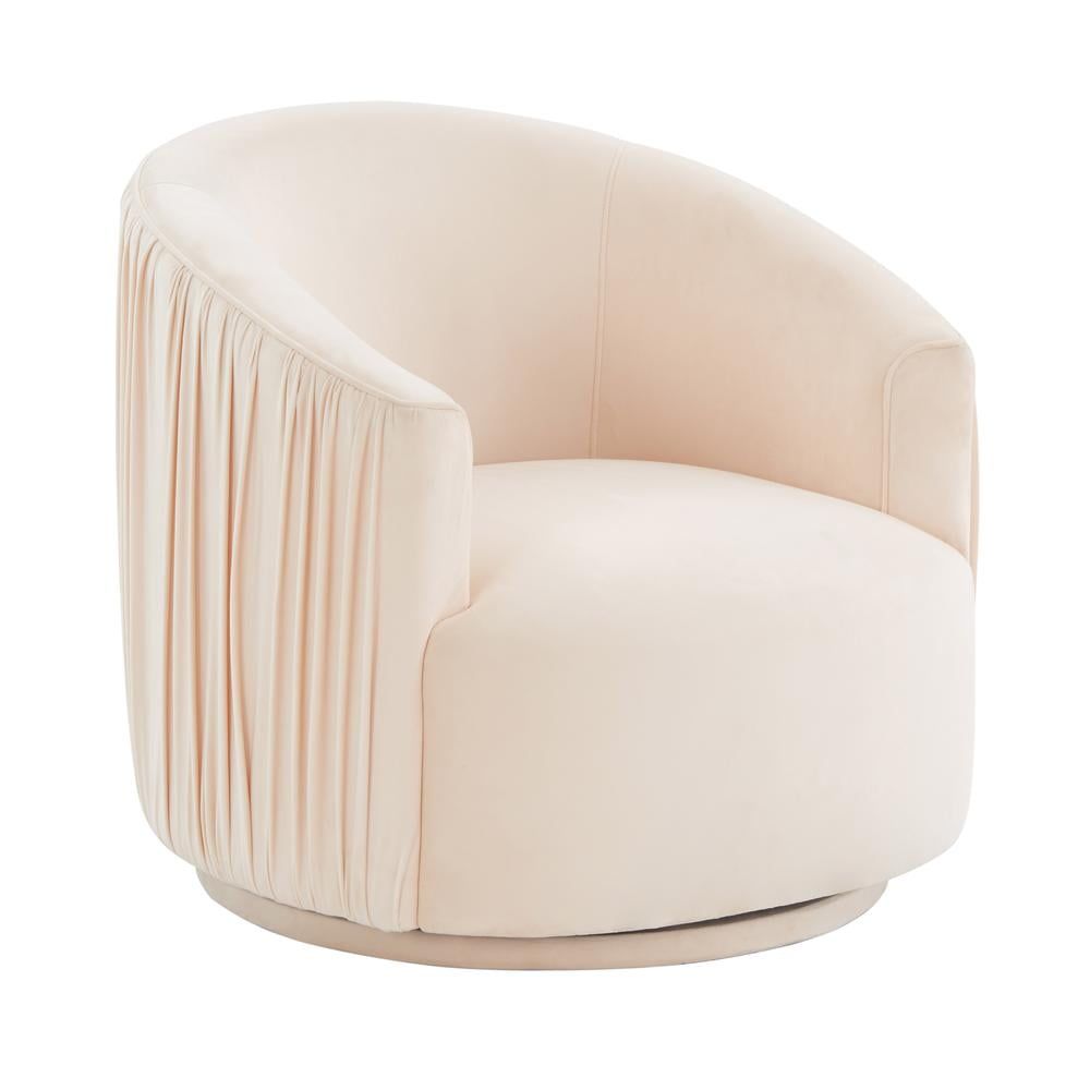 Beige Velvet Handcrafted Swivel Accent Chair