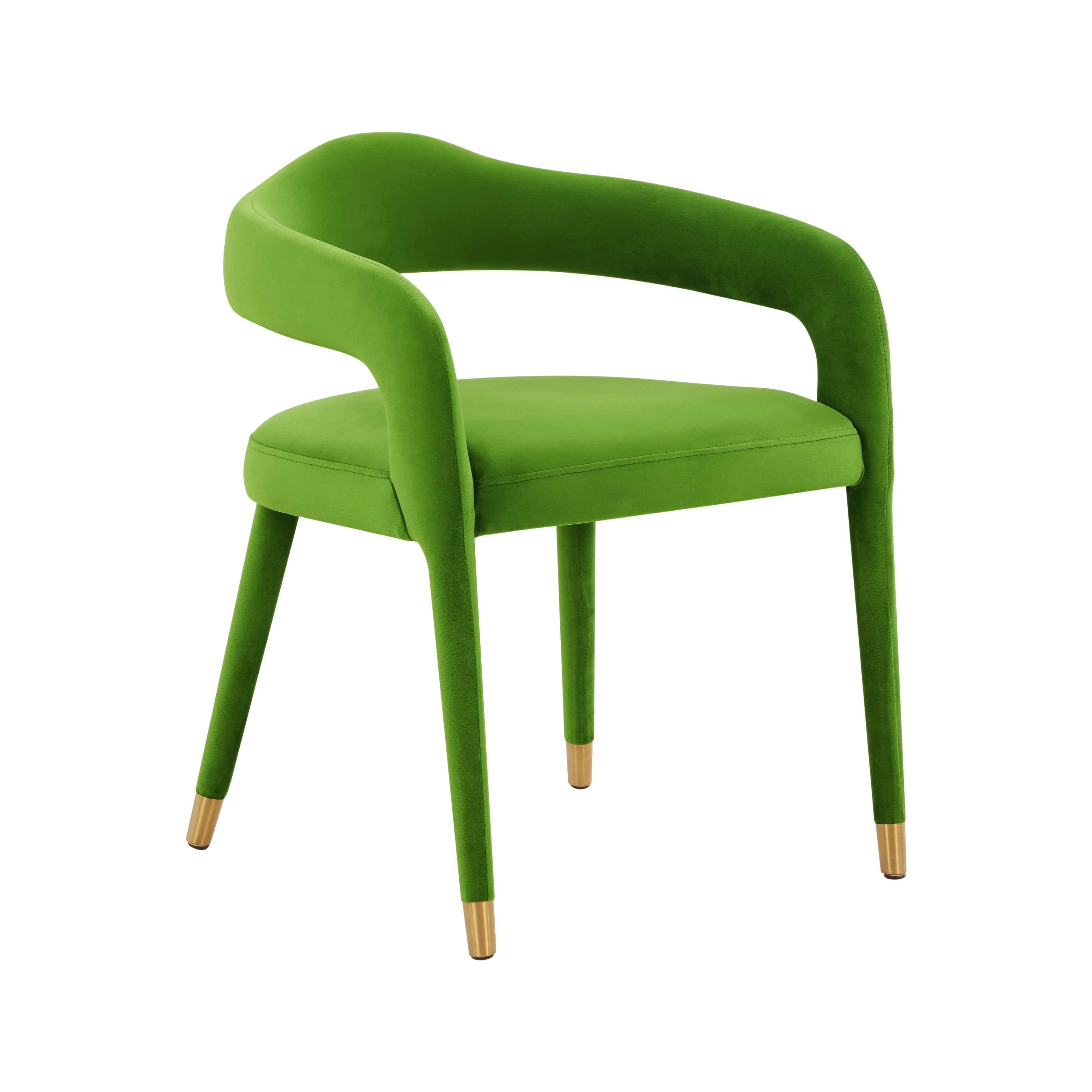 Lucia Green Velvet Upholstered Arm Chair with Gold-Tipped Legs