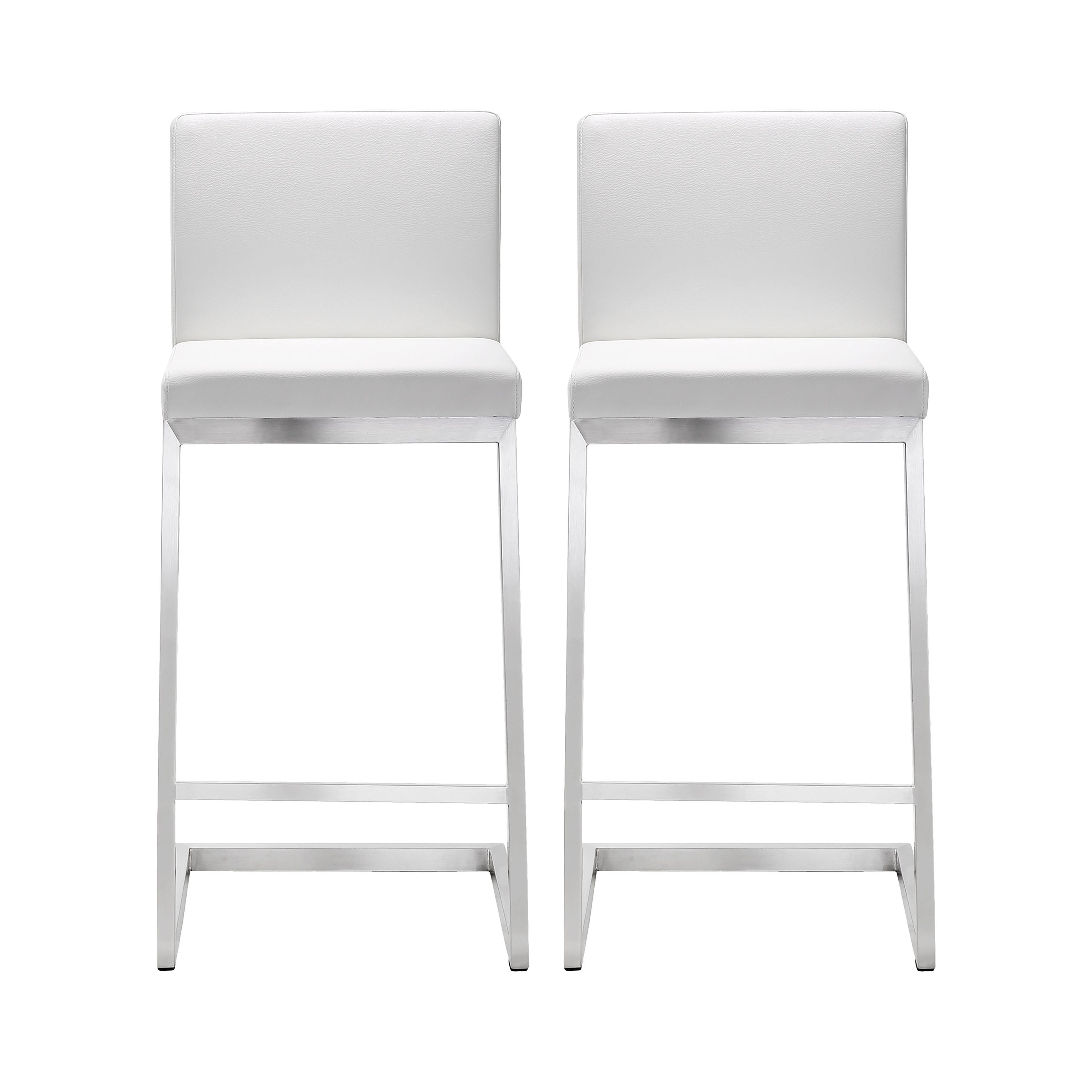 Parma White Vegan Leather Counter Stools with Stainless Steel Legs - Set of 2