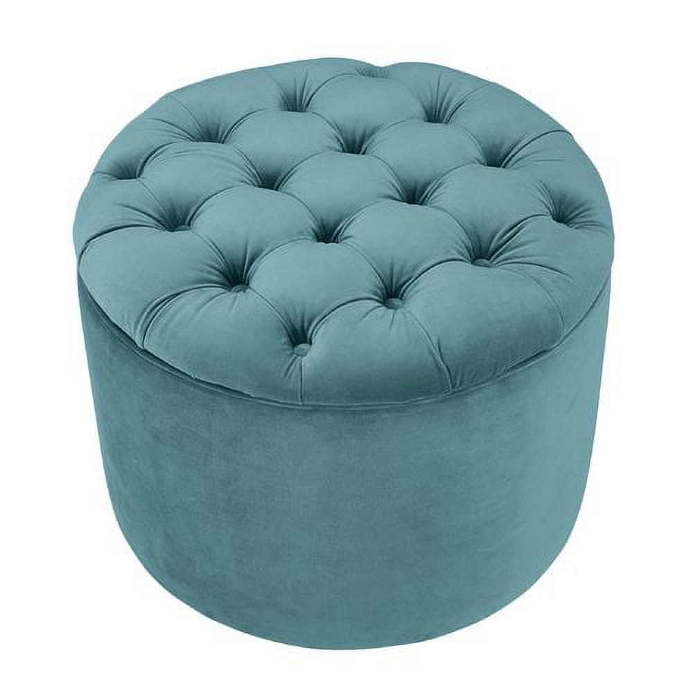 Tufted Round Blue Velvet Storage Ottoman