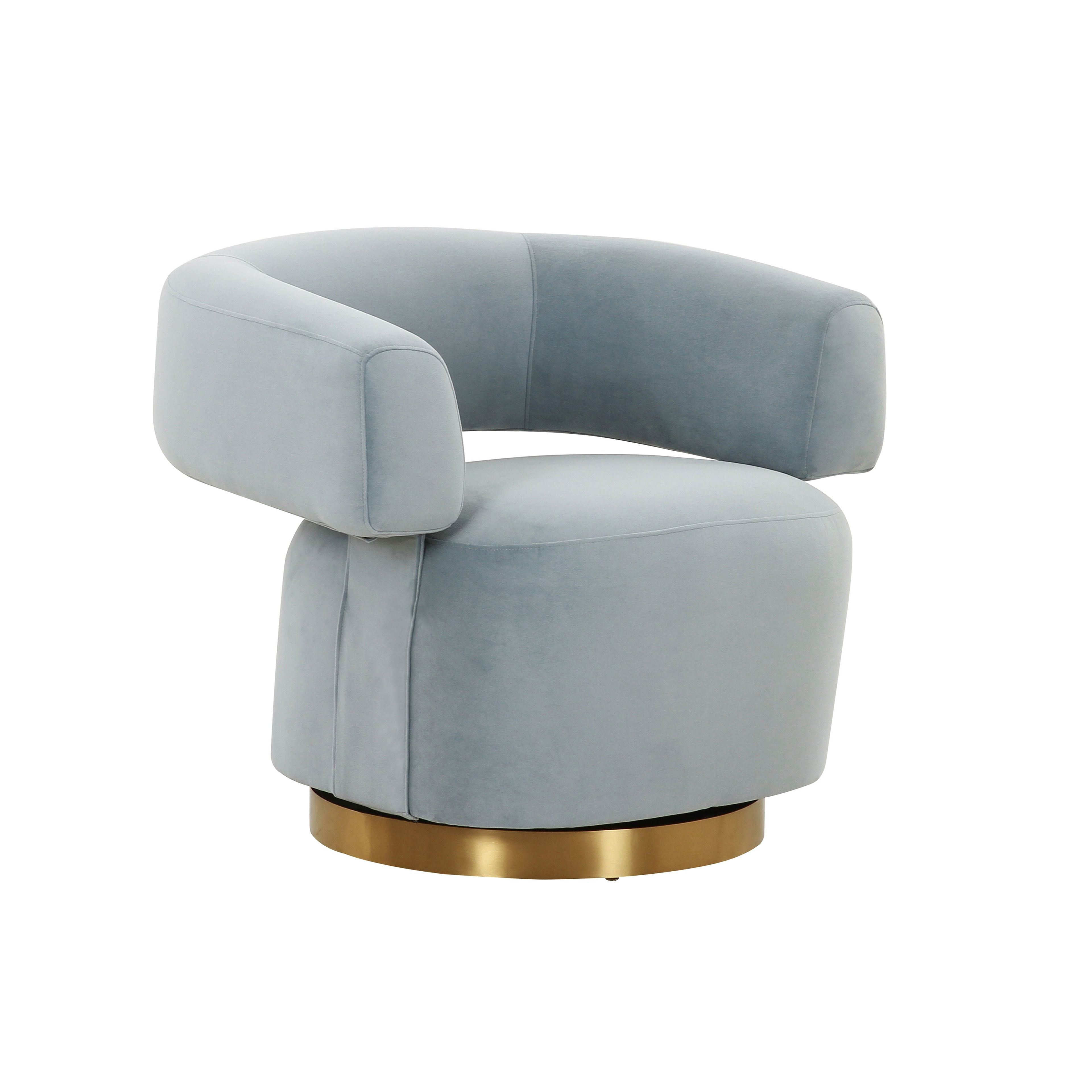 Steel Grey Velvet Swivel Accent Chair with Gold Base