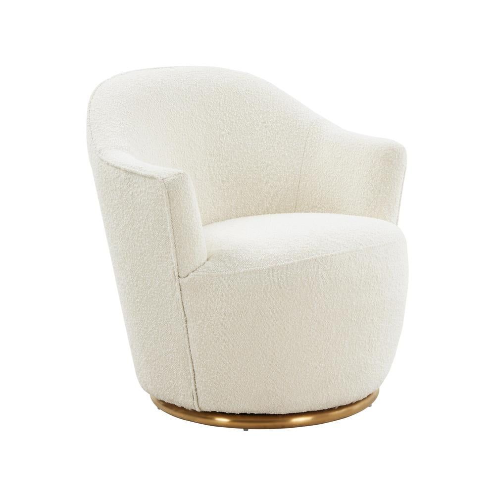 Off-White Boucle Swivel Accent Chair with Gold Base