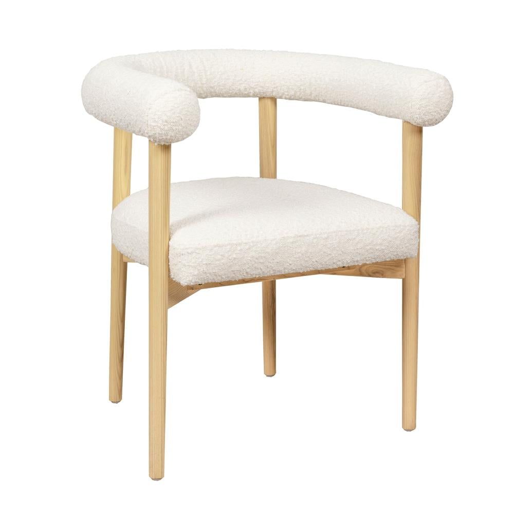 Cream Boucle Upholstered Wood Side Chair